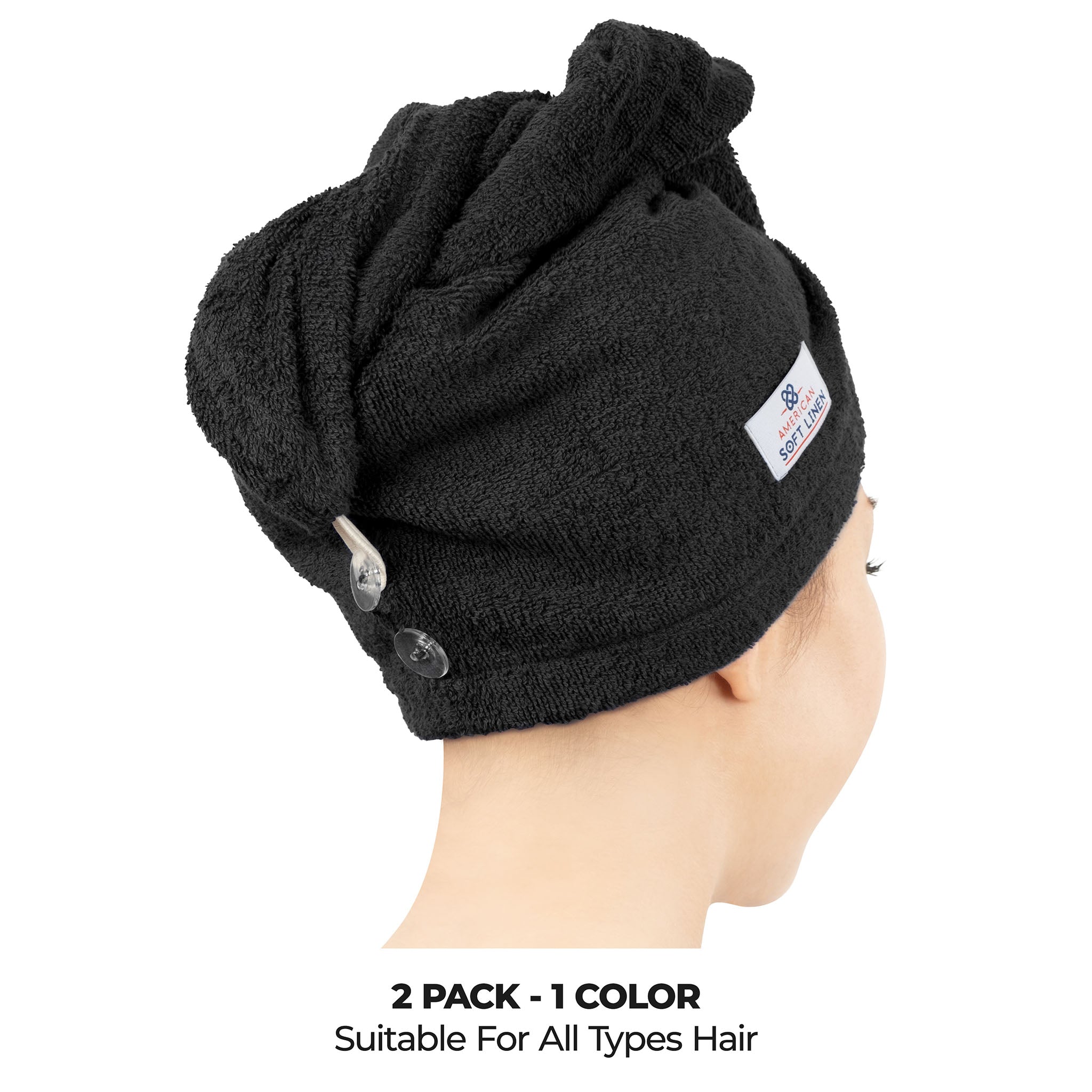 American Soft Linen 100% Cotton Hair Drying Towels for Women 2 pack 75 set case pack black-3