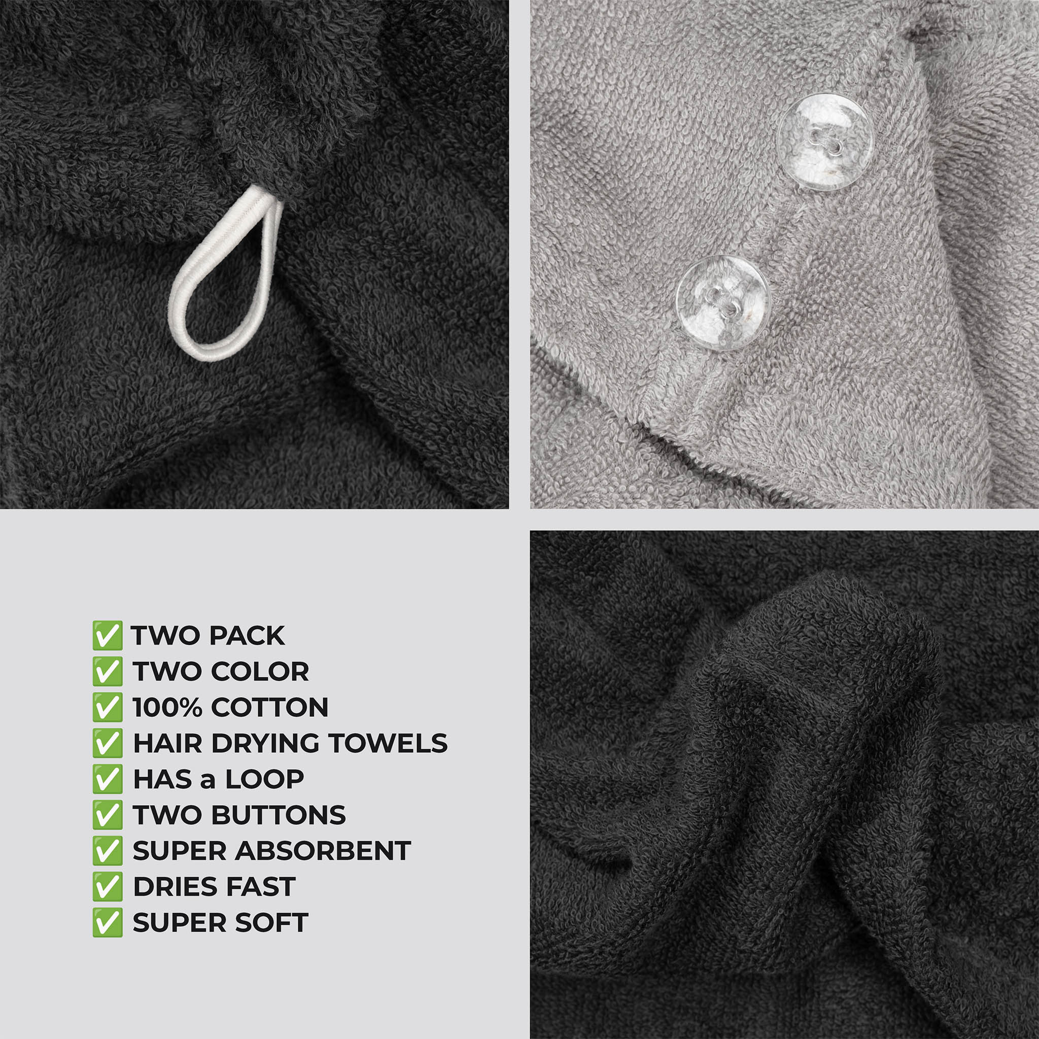 American Soft Linen 100% Cotton Hair Drying Towels for Women 2 pack 75 set case pack black-rockridge-6