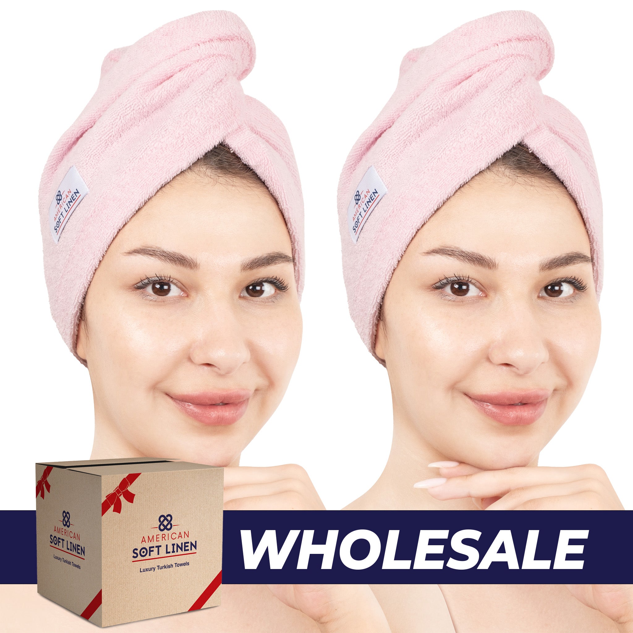 American Soft Linen 100% Cotton Hair Drying Towels for Women 2 pack 75 set case pack pink-0