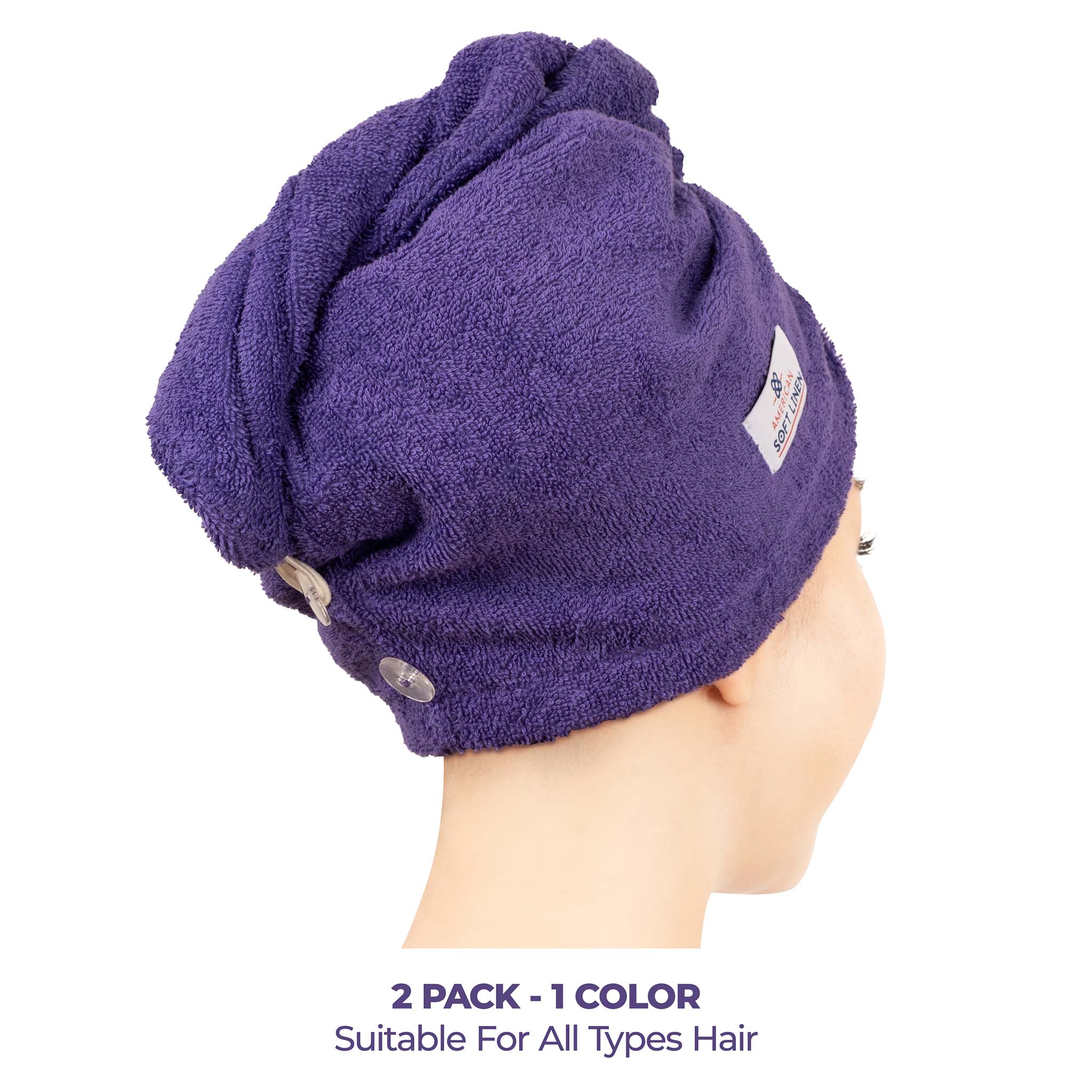 American Soft Linen 100% Cotton Hair Drying Towels for Women 2 pack 75 set case pack purple-3
