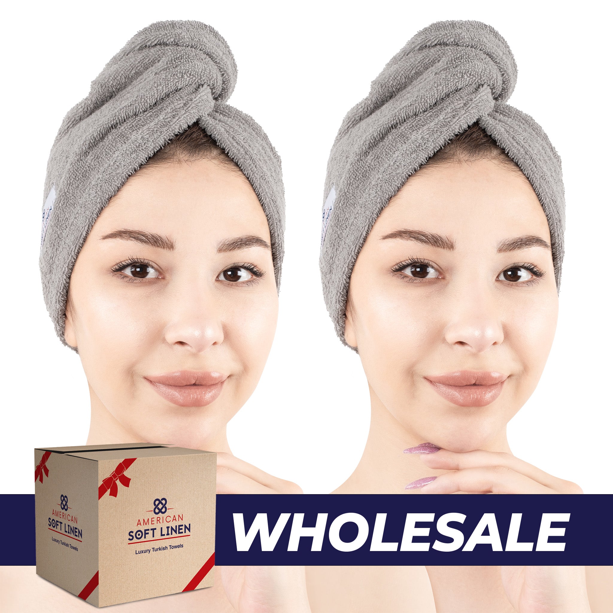 American Soft Linen 100% Cotton Hair Drying Towels for Women 2 pack 75 set case pack rockridge gray-0