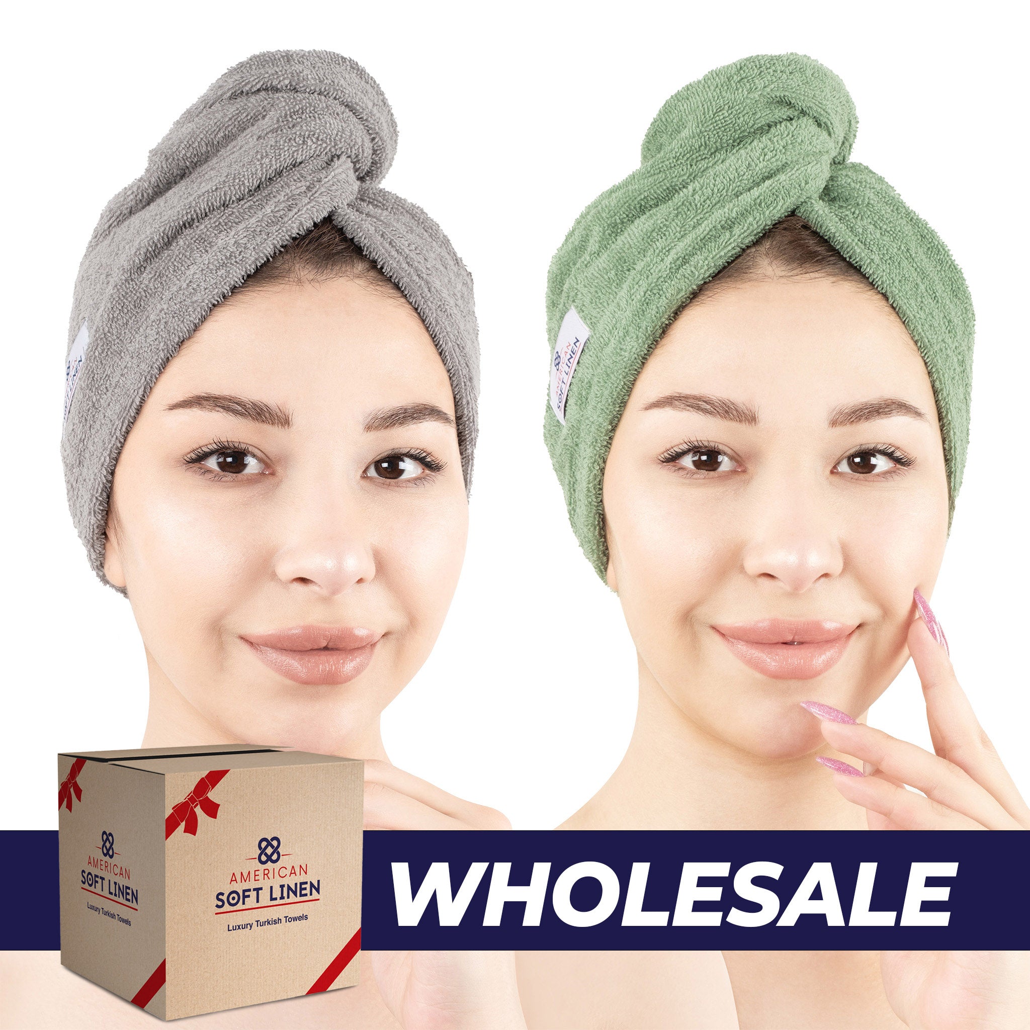 American Soft Linen 100% Cotton Hair Drying Towels for Women 2 pack 75 set case pack rockridge-sage green-0