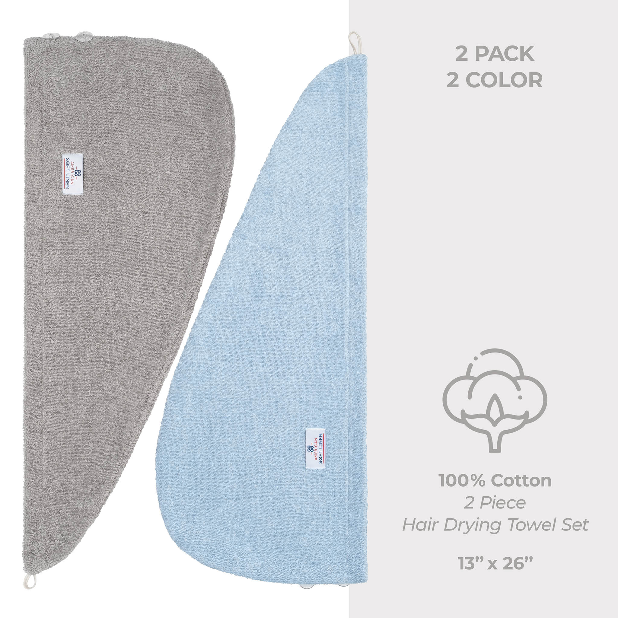 American Soft Linen 100% Cotton Hair Drying Towels for Women 2 pack 75 set case pack rockridge-sky blue-5