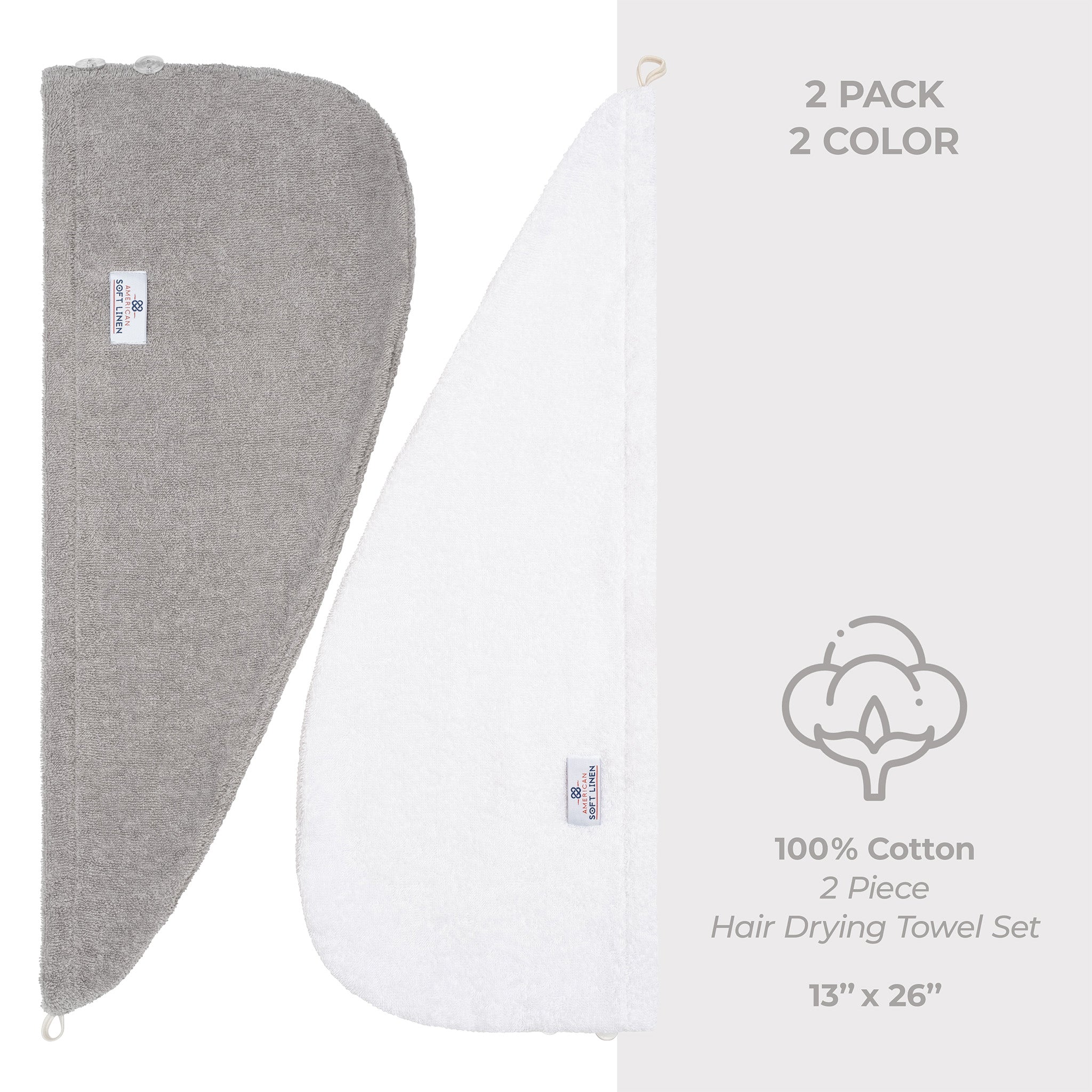 American Soft Linen 100% Cotton Hair Drying Towels for Women 2 pack 75 set case pack rockridge-white-5