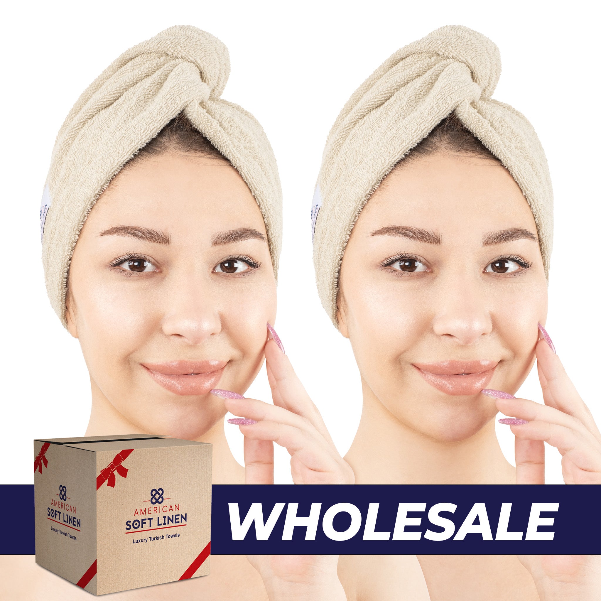 American Soft Linen 100% Cotton Hair Drying Towels for Women 2 pack 75 set case pack sand-taupe-0