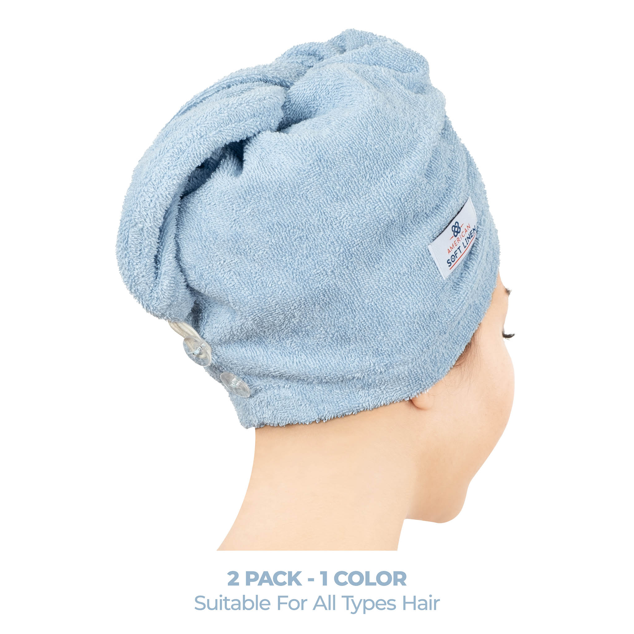 American Soft Linen 100% Cotton Hair Drying Towels for Women 2 pack 75 set case pack sky-blue-3