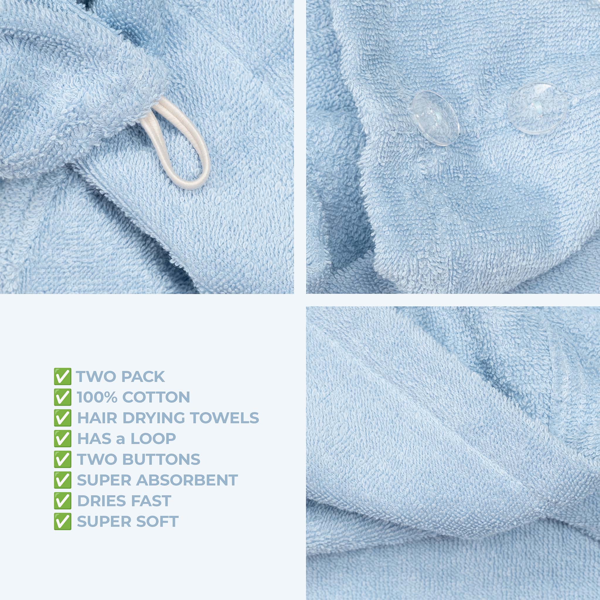 American Soft Linen 100% Cotton Hair Drying Towels for Women 2 pack 75 set case pack sky-blue-5