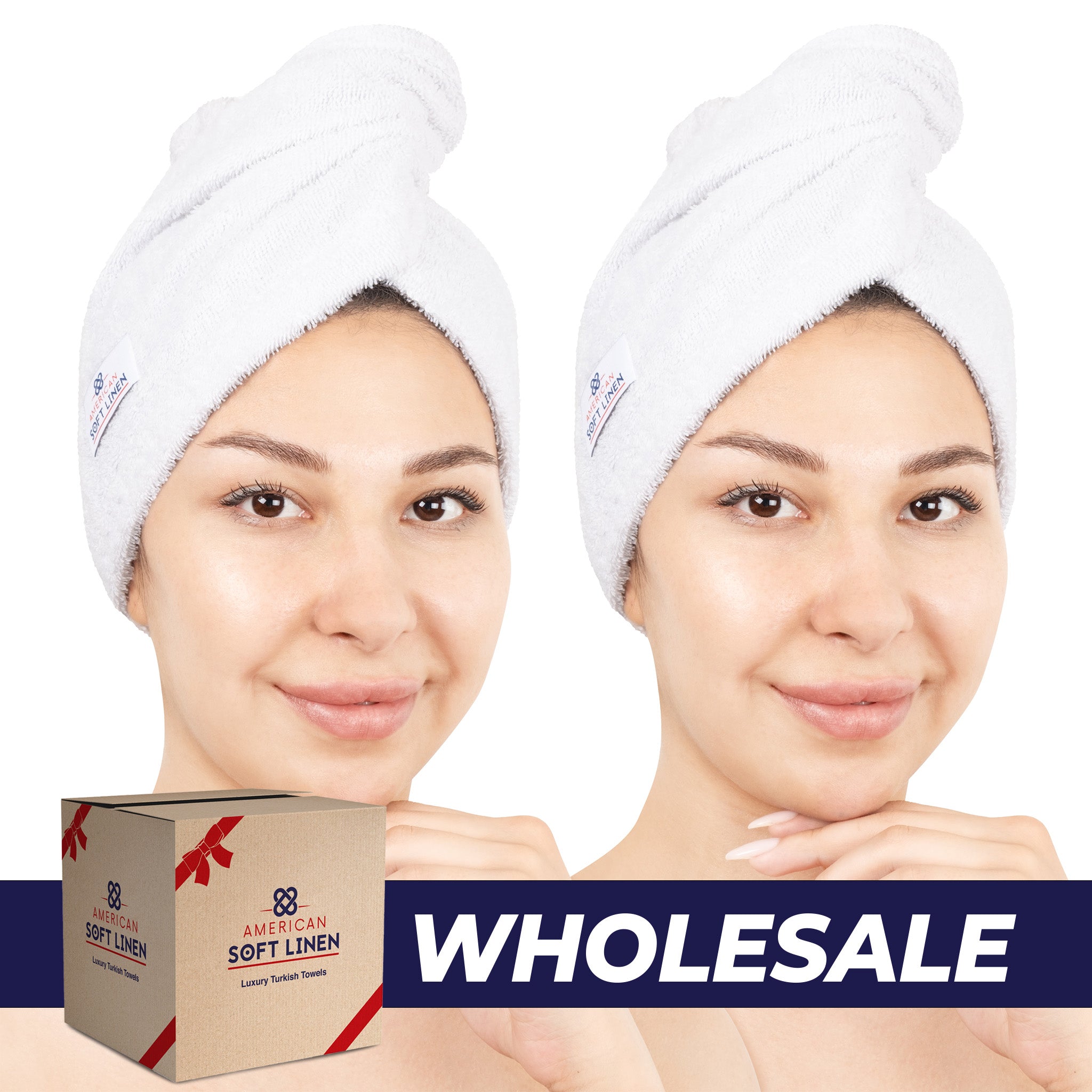 American Soft Linen 100% Cotton Hair Drying Towels for Women 2 pack 75 set case pack white-0