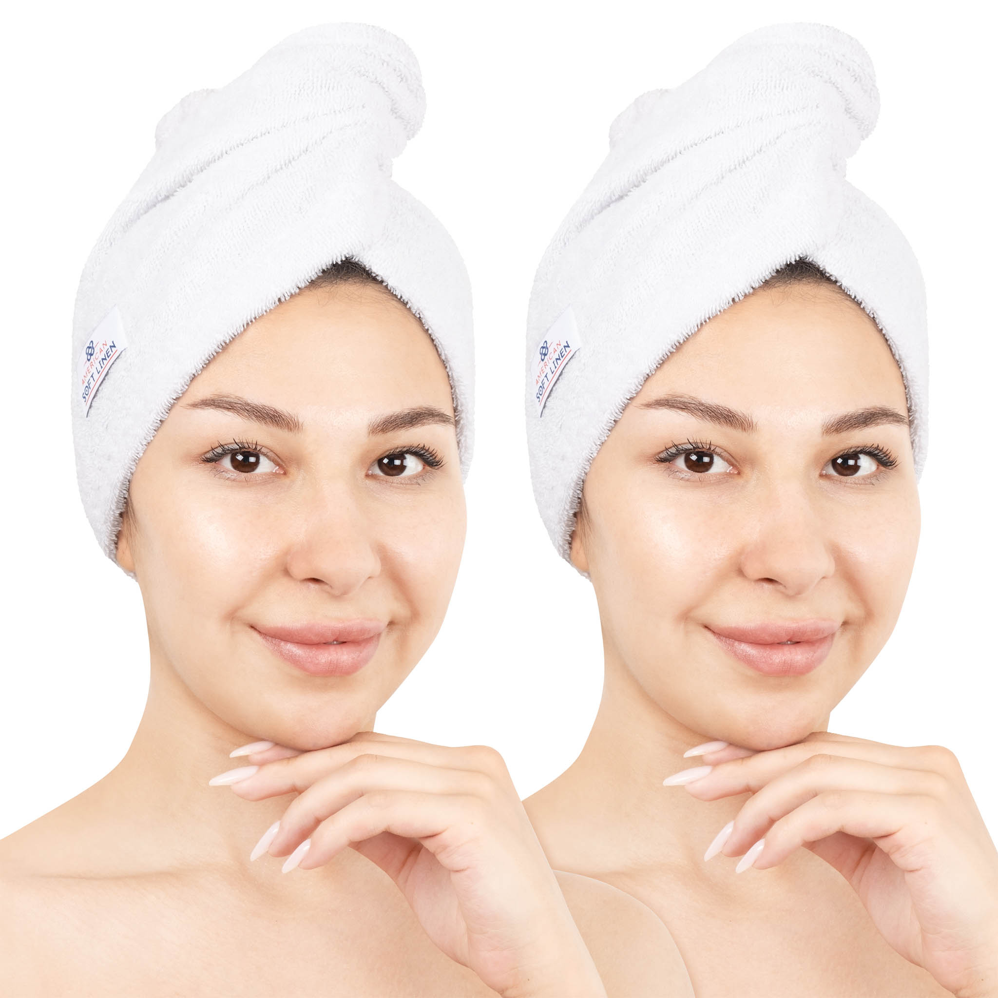 American Soft Linen 100% Cotton Hair Drying Towels for Women 2 pack 75 set case pack white-1