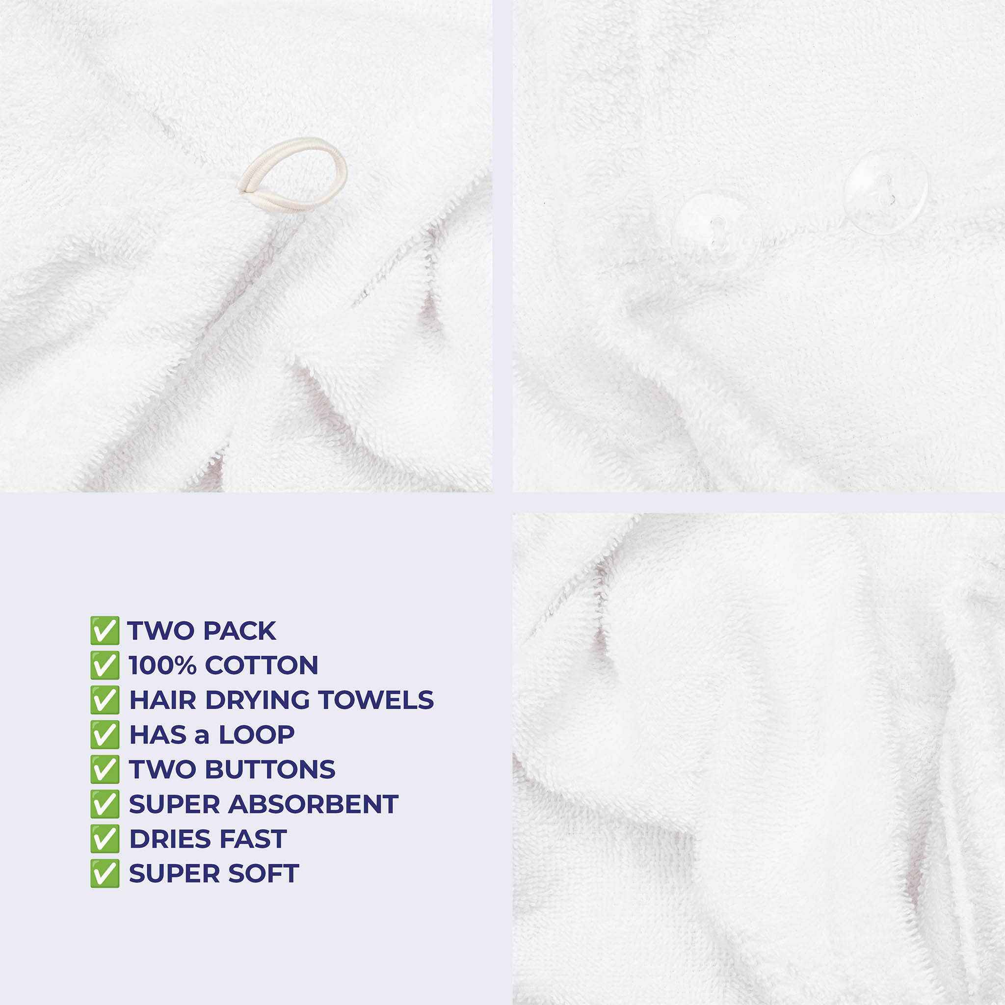 American Soft Linen 100% Cotton Hair Drying Towels for Women 2 pack 75 set case pack white-5