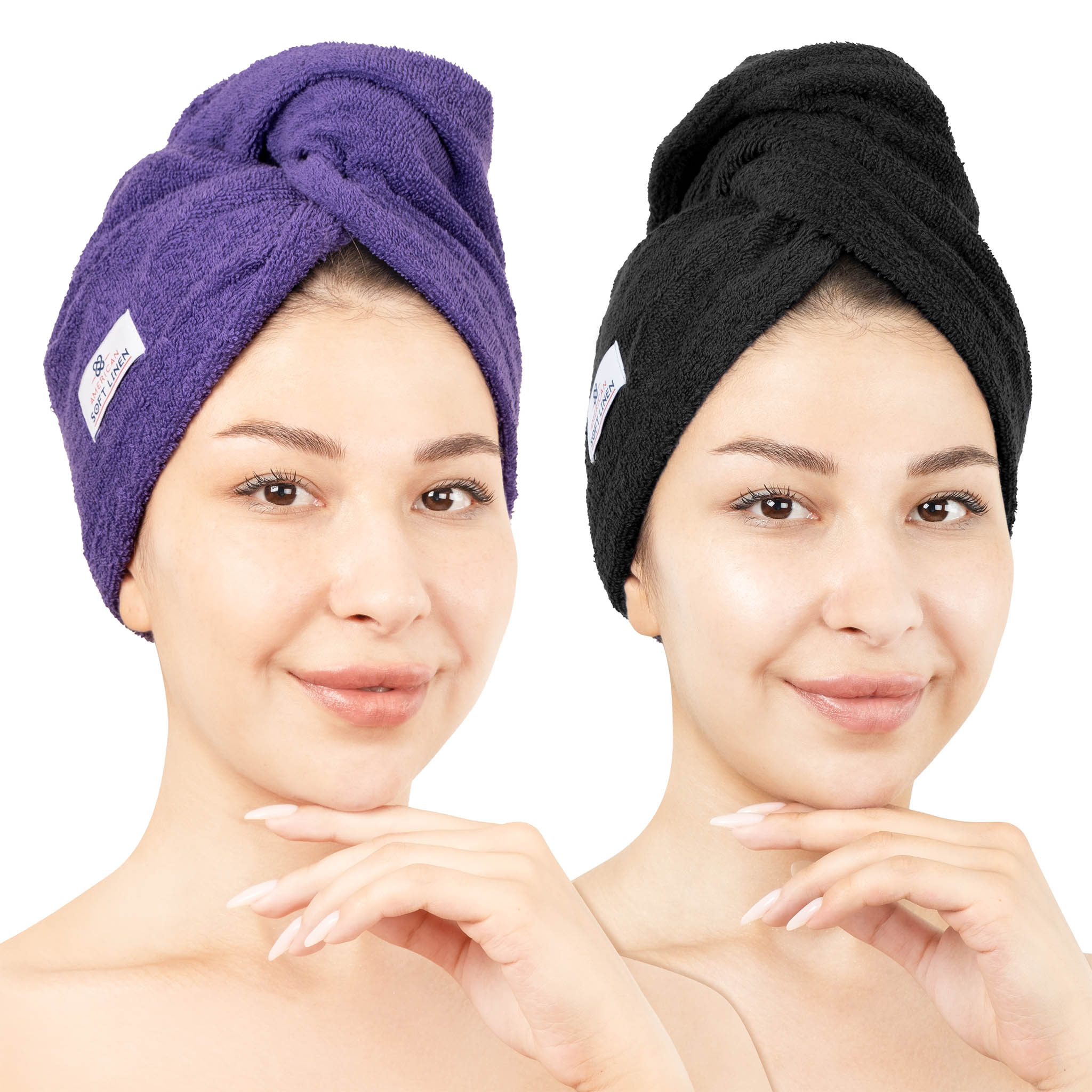 American Soft Linen 100% Cotton Hair Drying Towels for Women Purple-Black-1