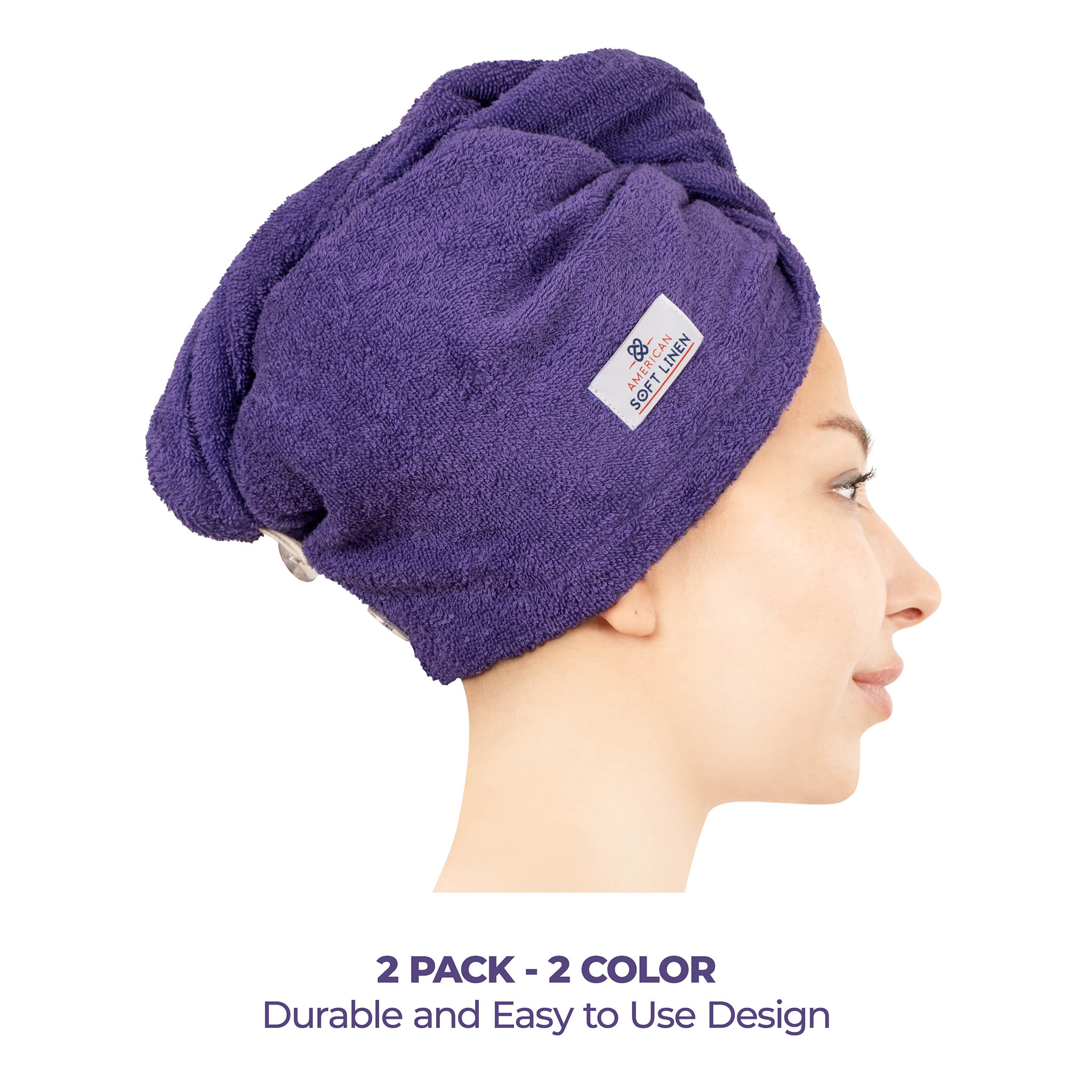 American Soft Linen 100% Cotton Hair Drying Towels for Women Purple-Black-3