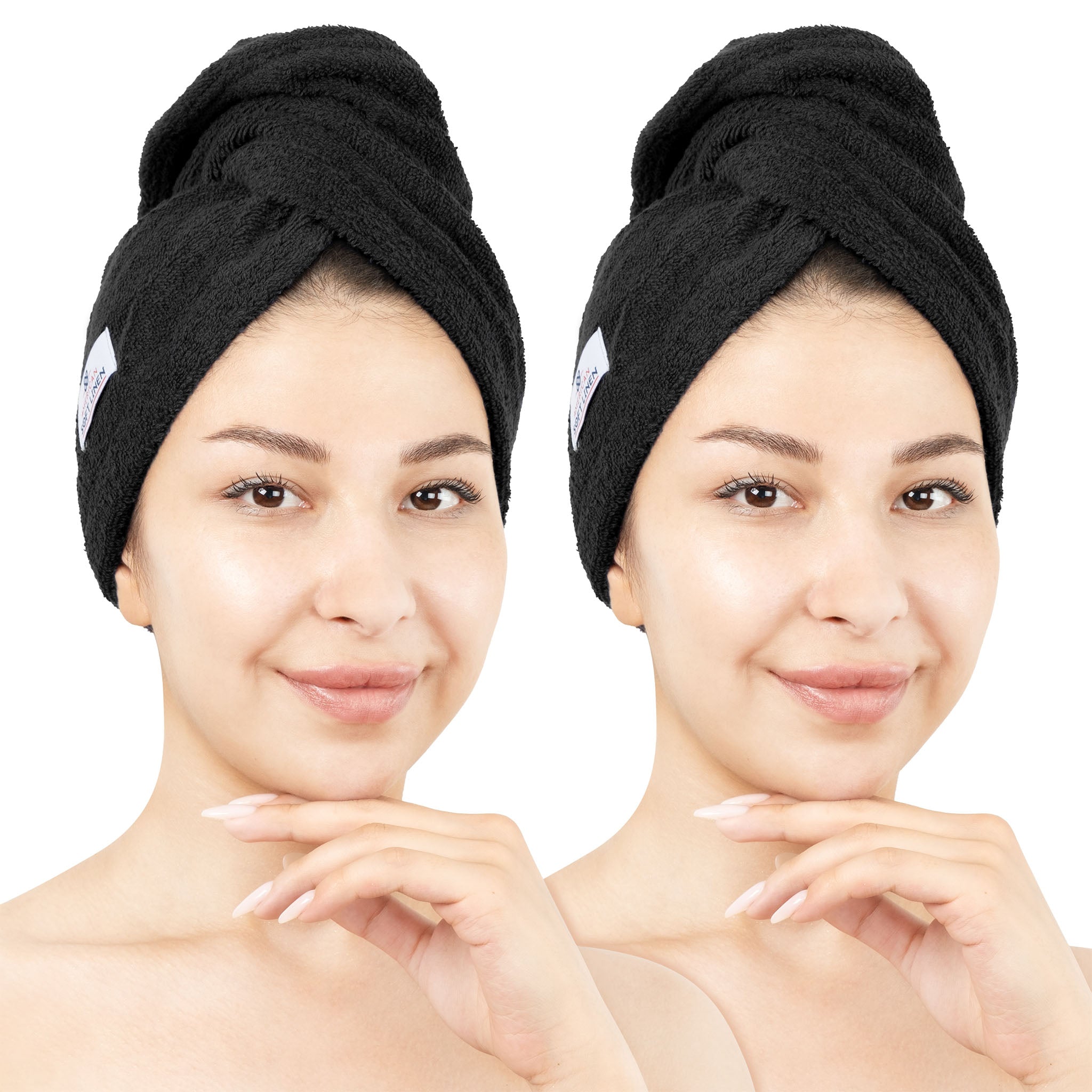 American Soft Linen 100% Cotton Hair Drying Towels for Women Black-1