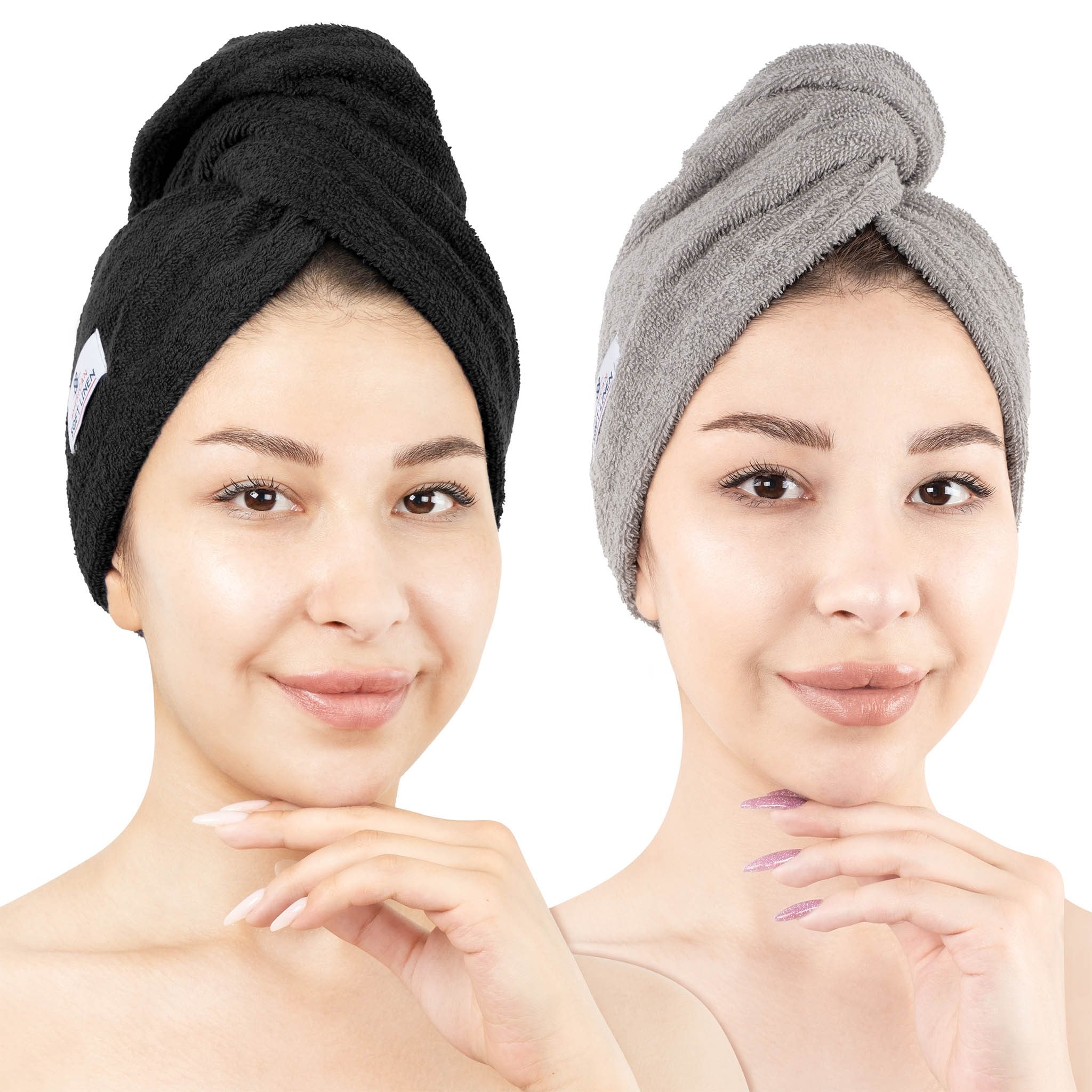 American Soft Linen 100% Cotton Hair Drying Towels for Women Black-Rockridge Gray-1