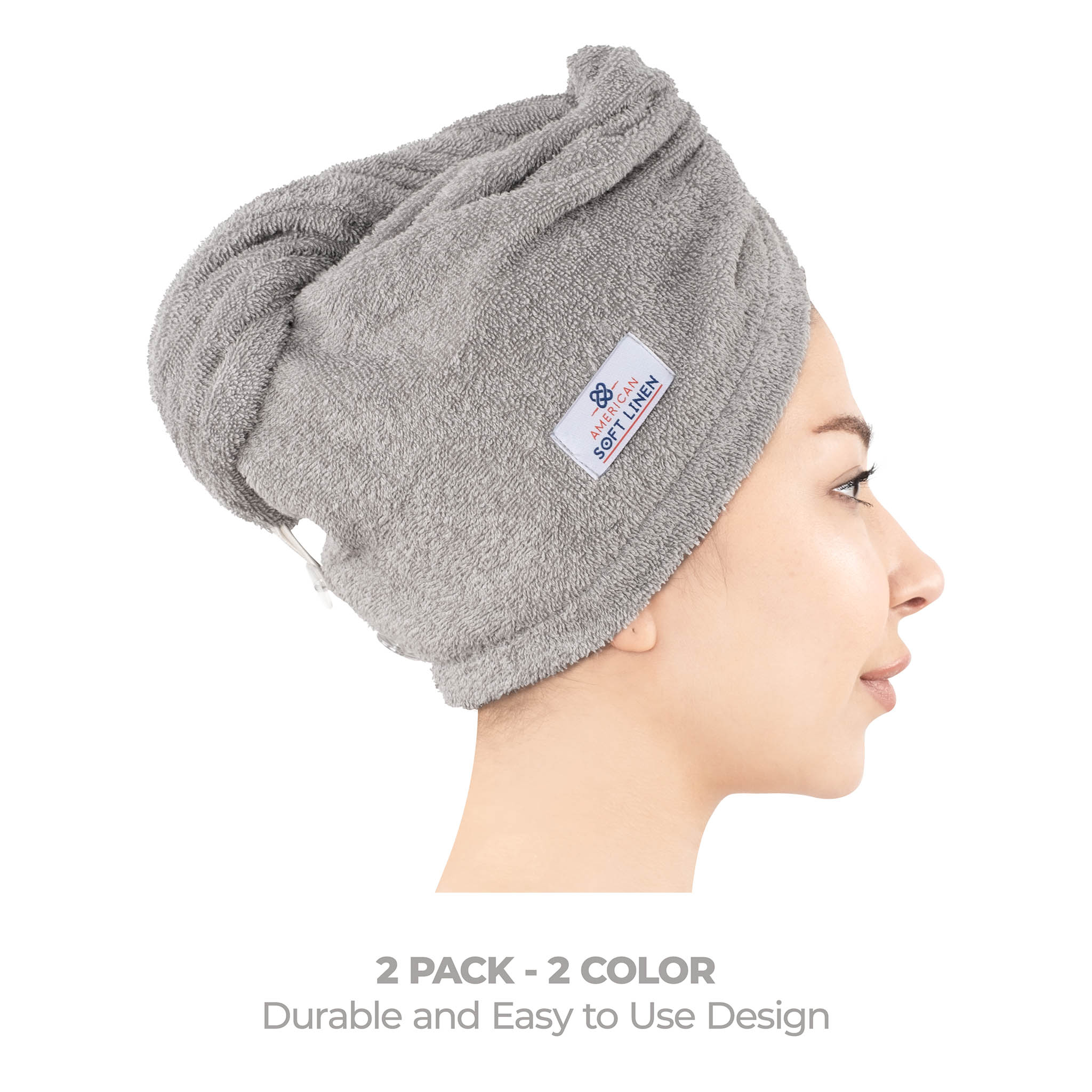 American Soft Linen 100% Cotton Hair Drying Towels for Women Black-Rockridge Gray-4