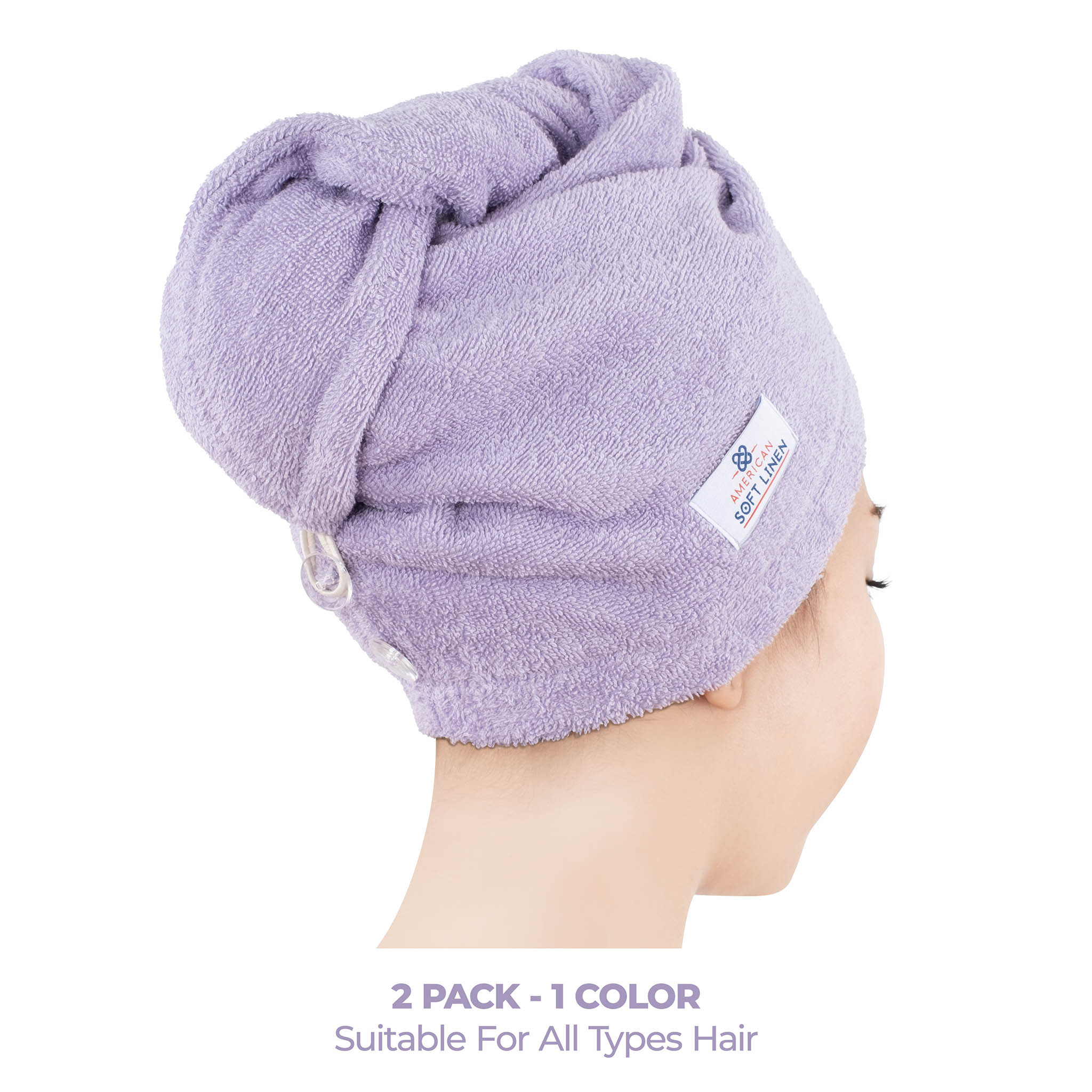 American Soft Linen 100% Cotton Hair Drying Towels for Women Lilac-3