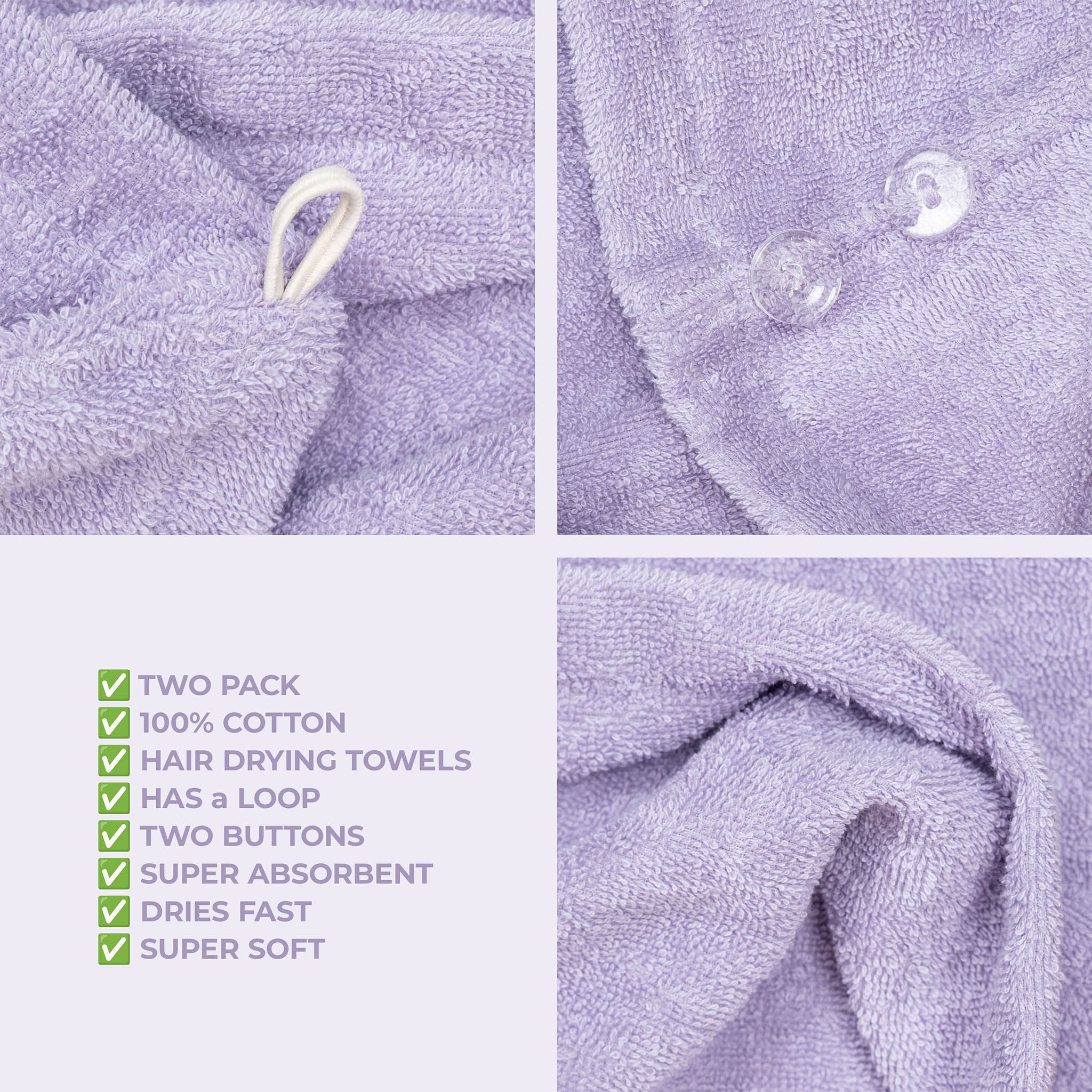 American Soft Linen 100% Cotton Hair Drying Towels for Women Lilac-5