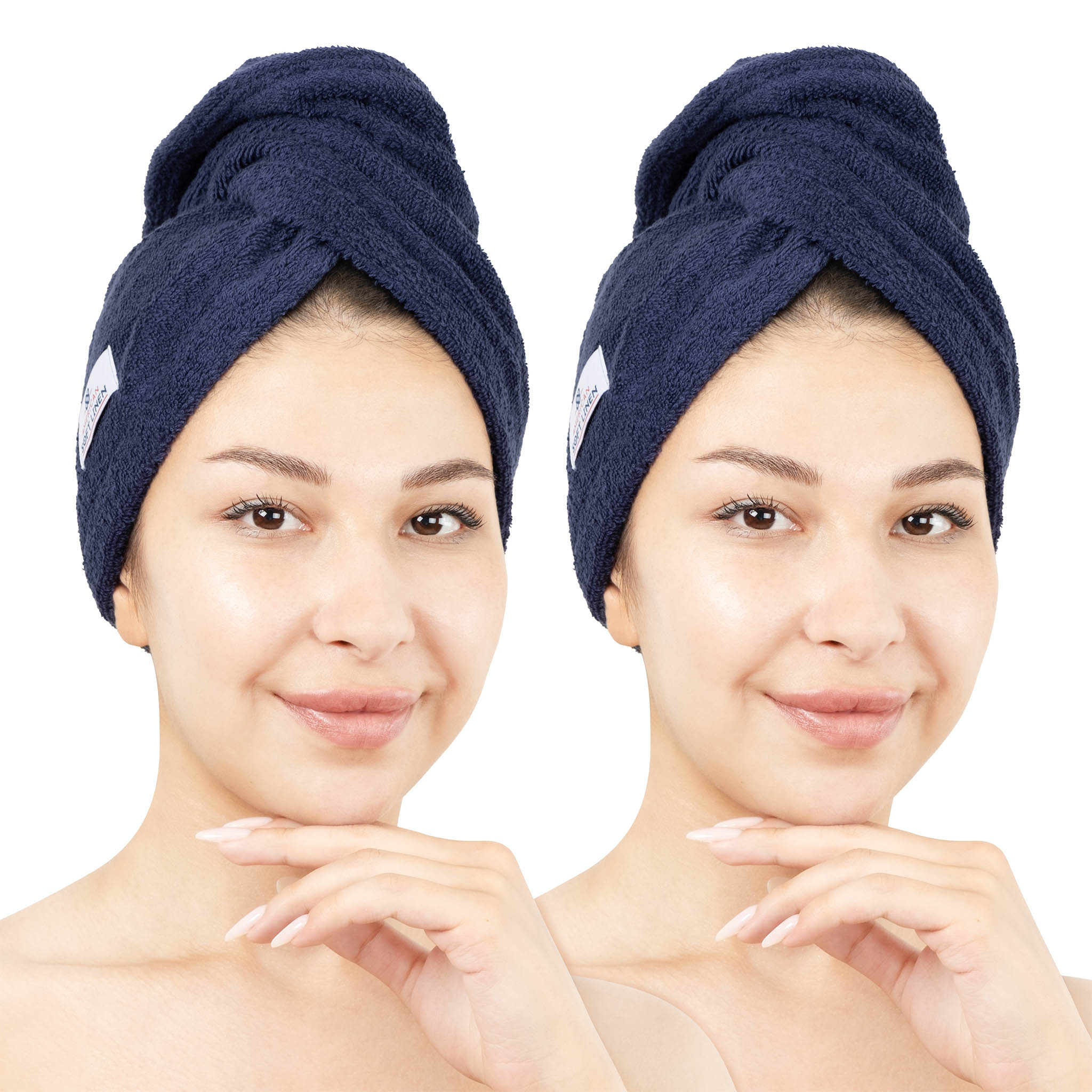American Soft Linen 100% Cotton Hair Drying Towels for Women Navy Blue-1
