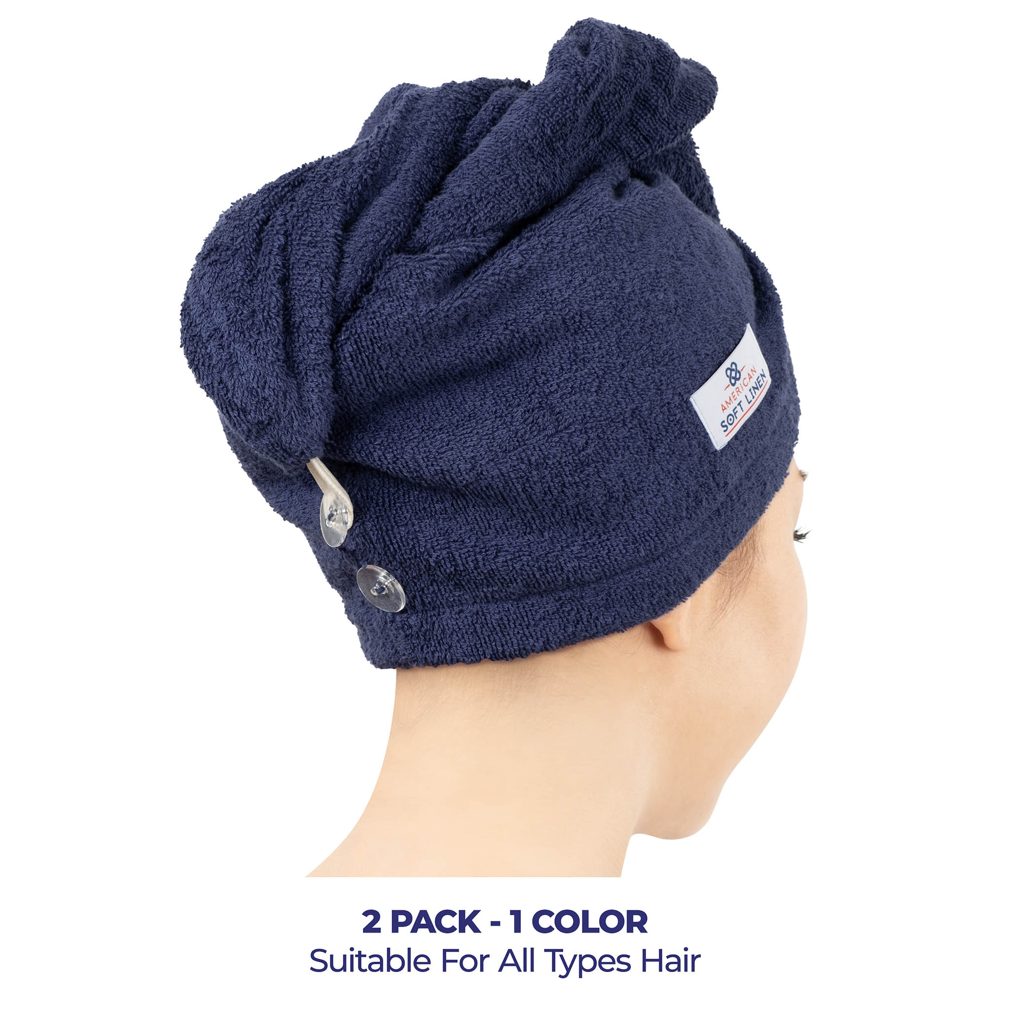 American Soft Linen 100% Cotton Hair Drying Towels for Women Navy Blue-3