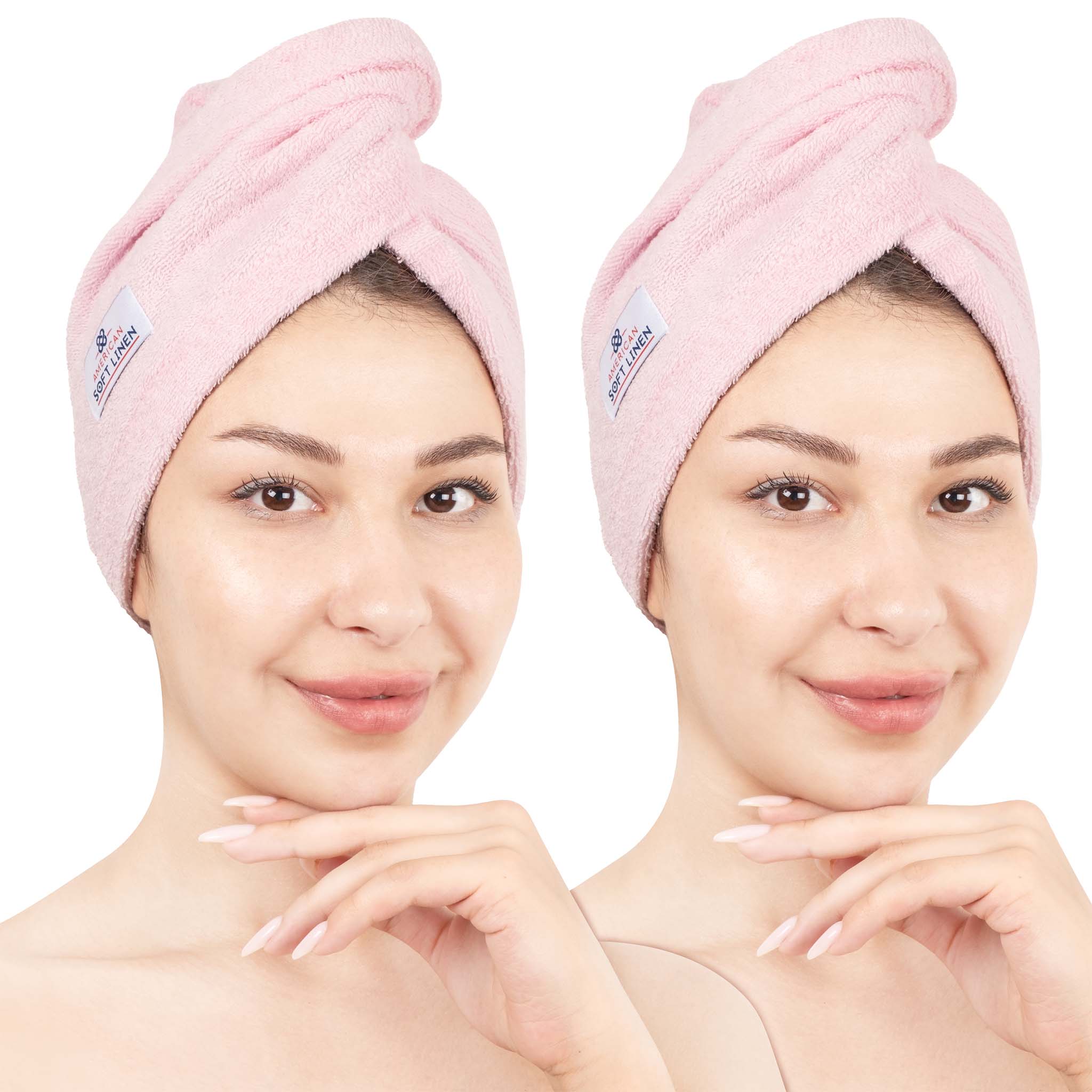 American Soft Linen 100% Cotton Hair Drying Towels for Women Pink-1