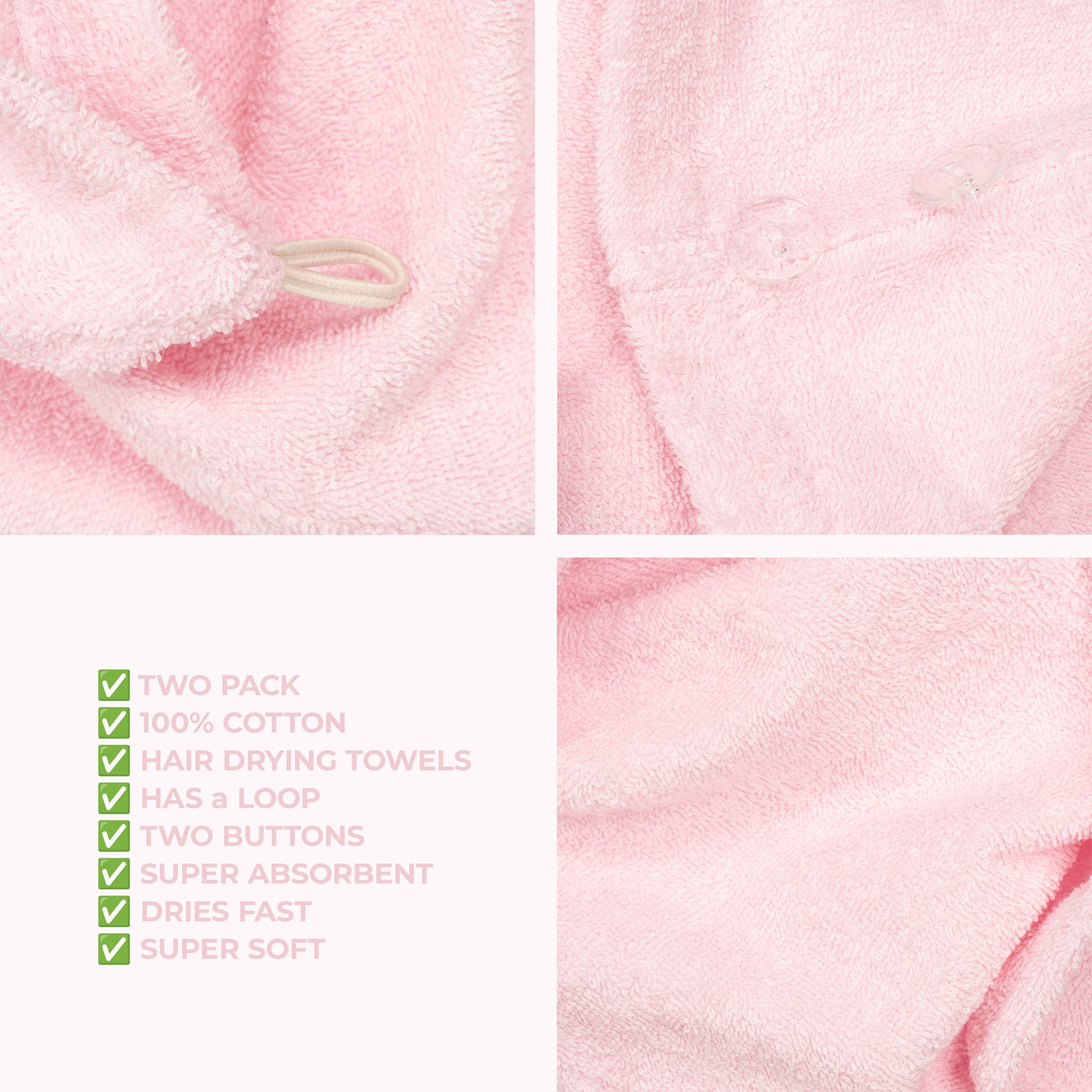 American Soft Linen 100% Cotton Hair Drying Towels for Women Pink-5