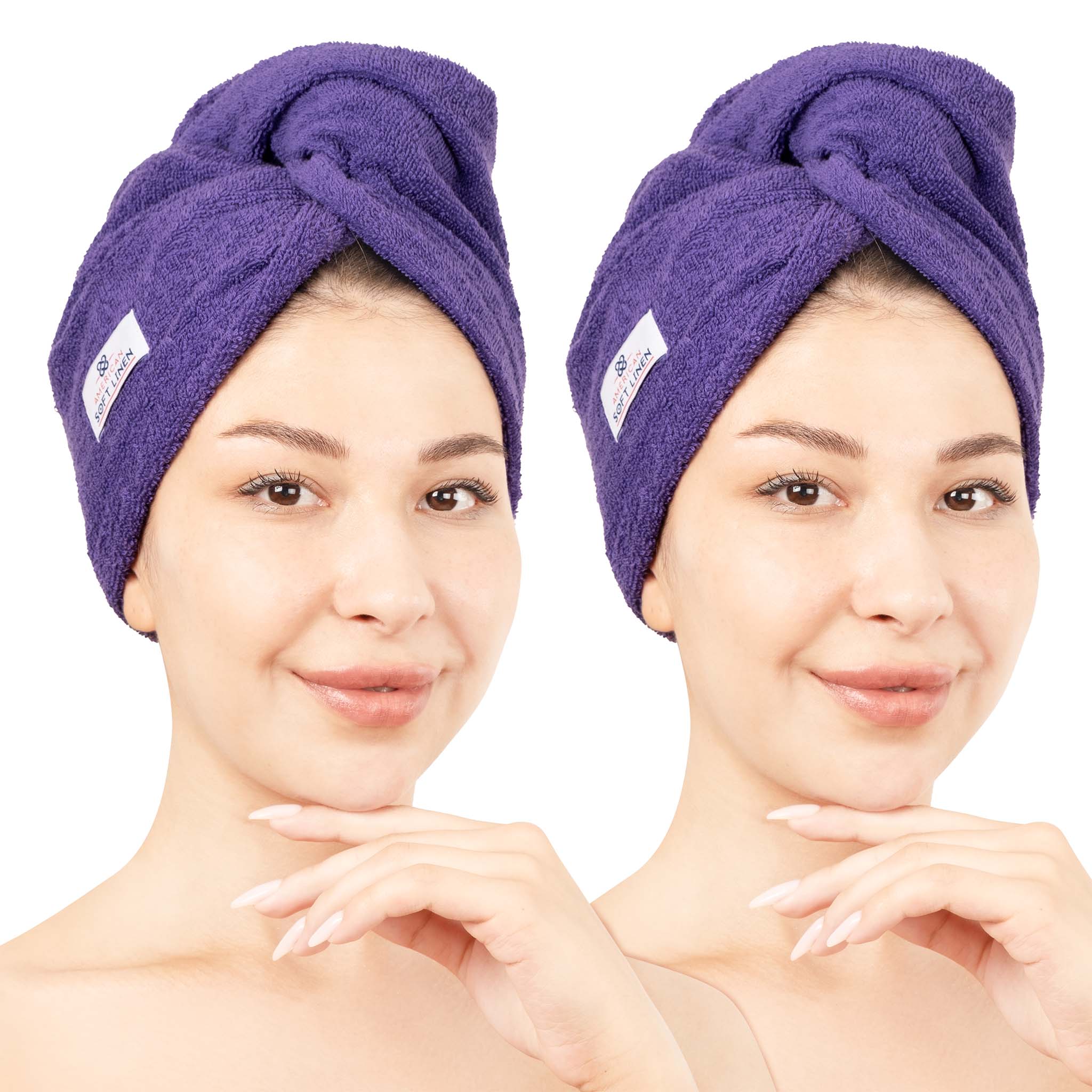 American Soft Linen 100% Cotton Hair Drying Towels for Women Purple-1