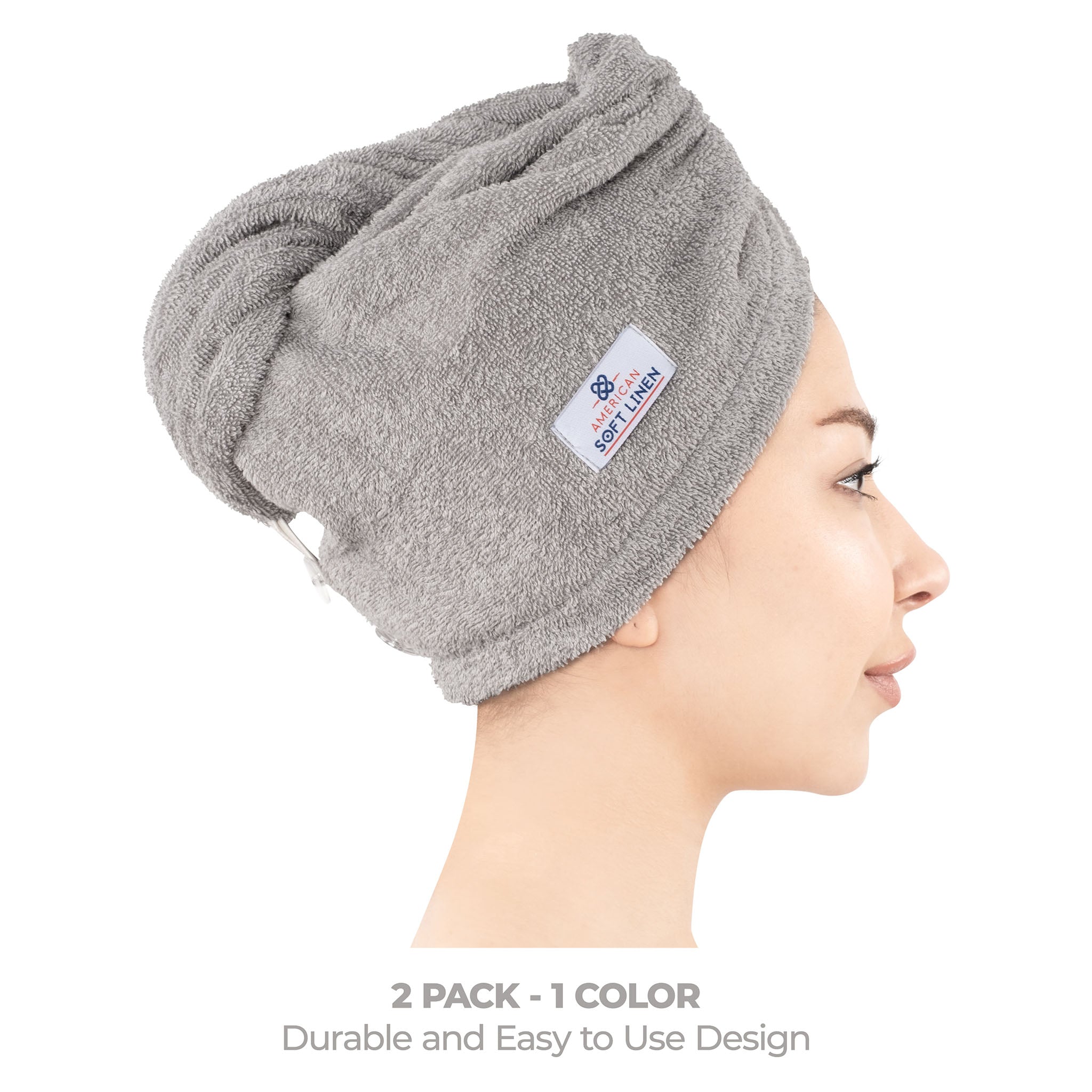 American Soft Linen 100% Cotton Hair Drying Towels for Women Rockridge Gray-2