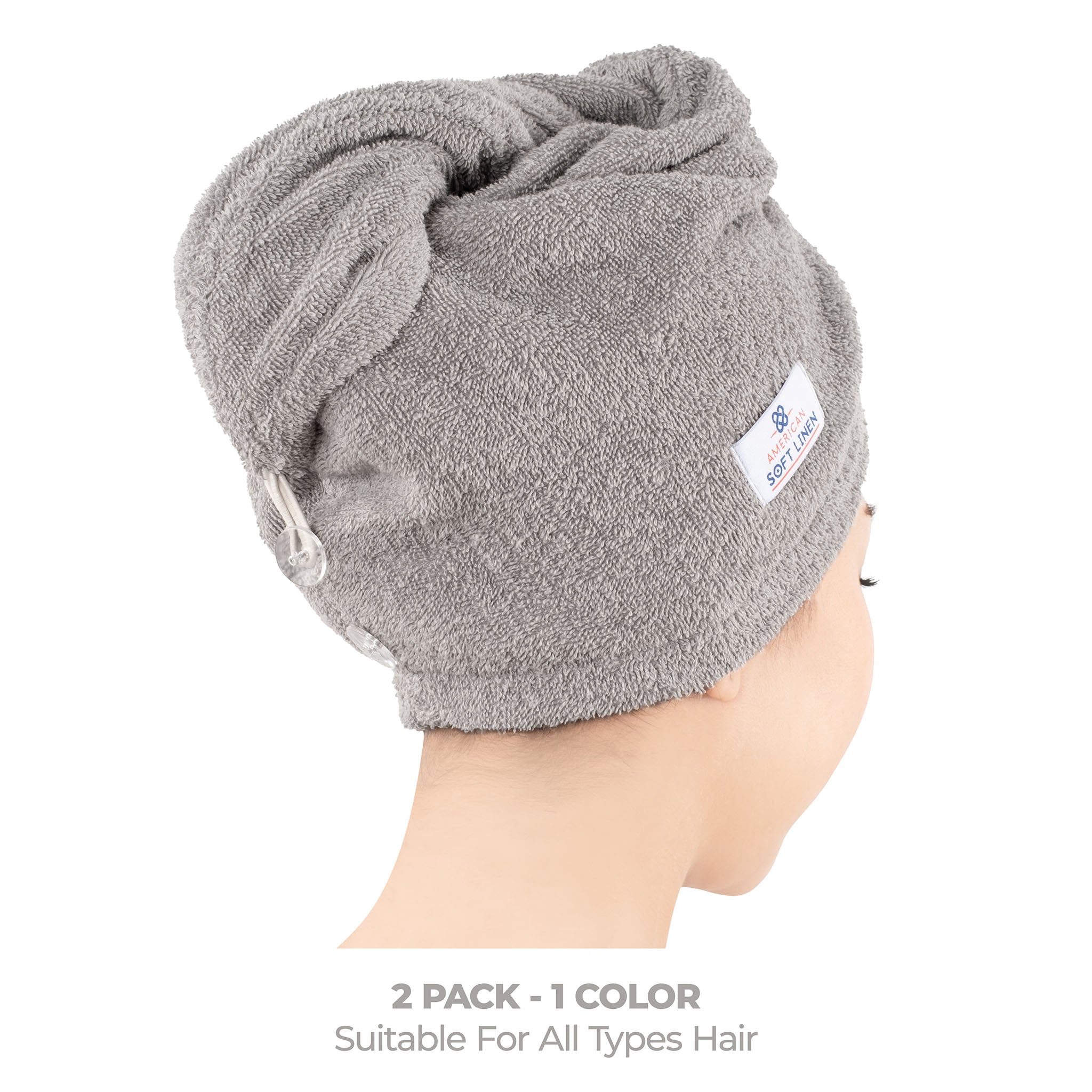 American Soft Linen 100% Cotton Hair Drying Towels for Women Rockridge Gray-3