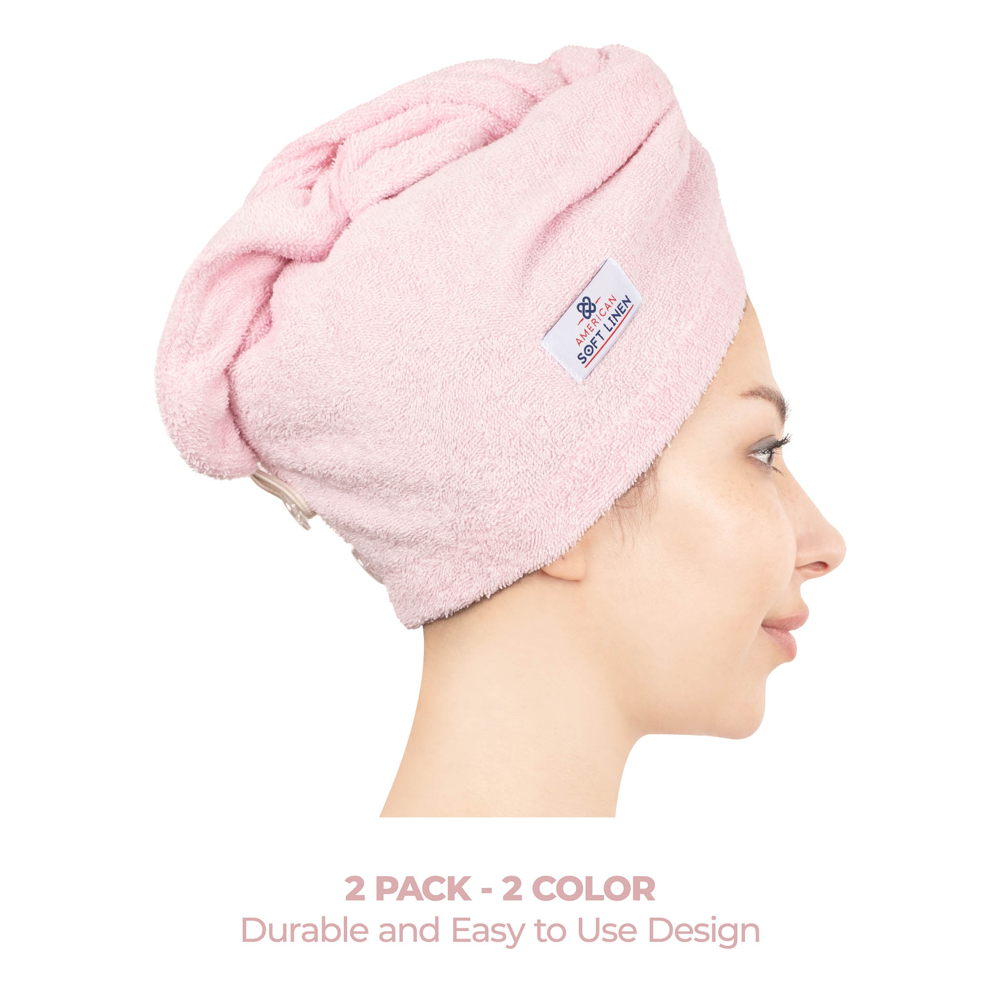 American Soft Linen 100% Cotton Hair Drying Towels for Women Rockridge-Pink-3