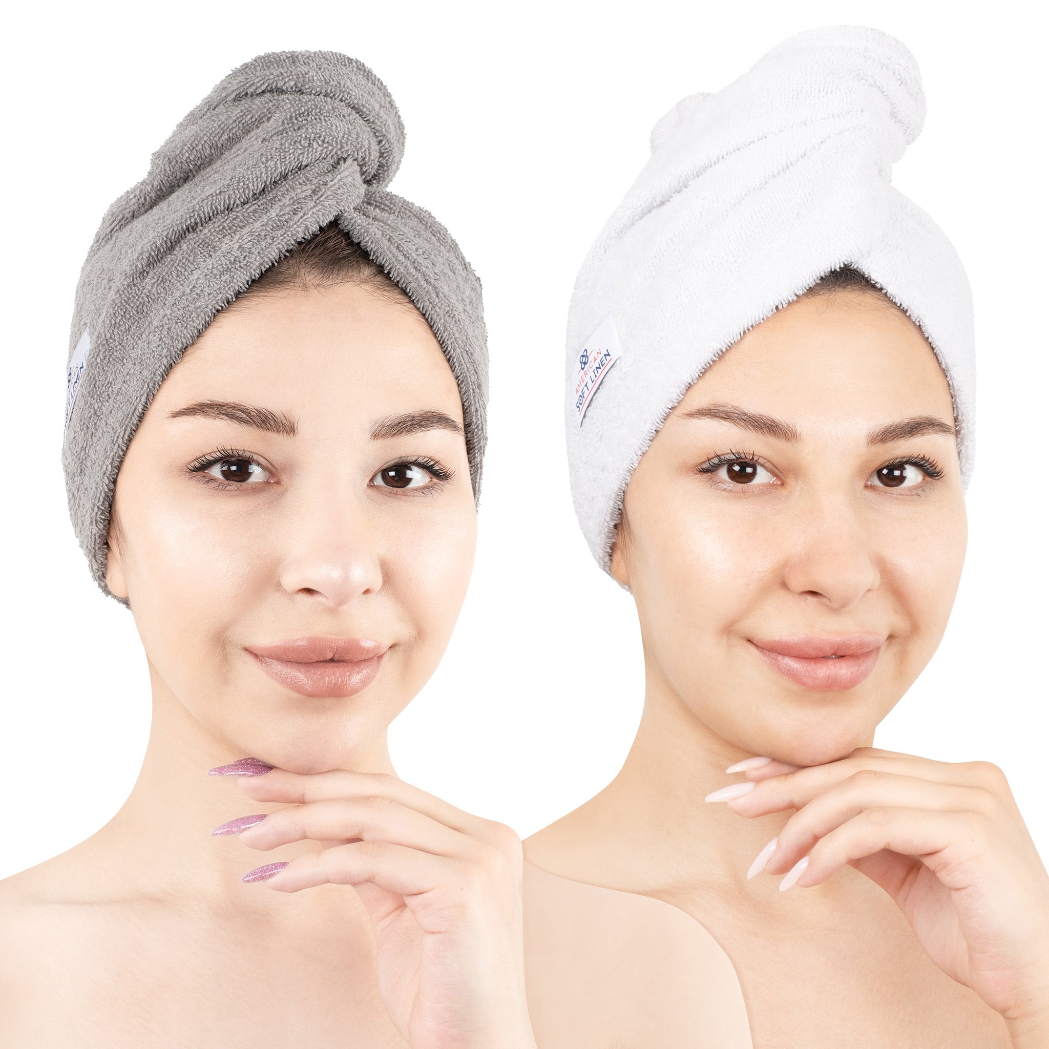 American Soft Linen 100% Cotton Hair Drying Towels for Women Rockridge-White-1