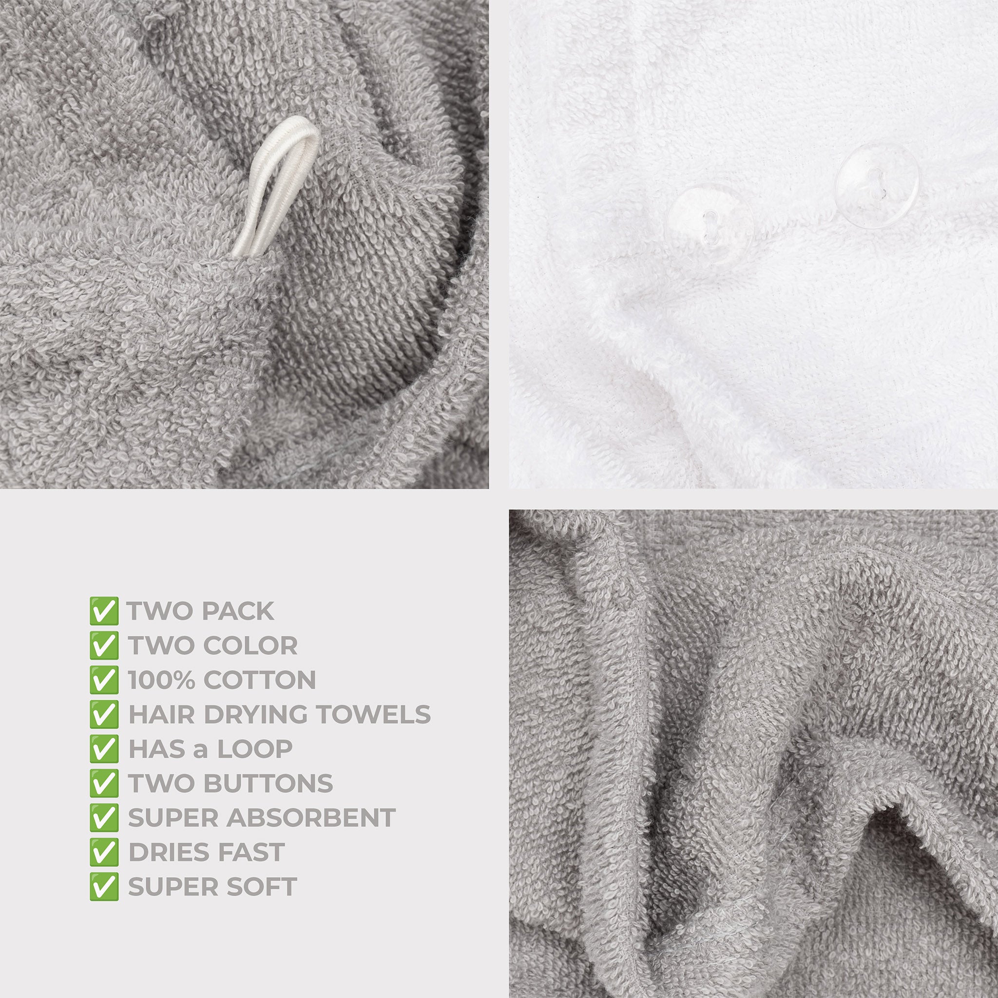 American Soft Linen 100% Cotton Hair Drying Towels for Women Rockridge-White-6