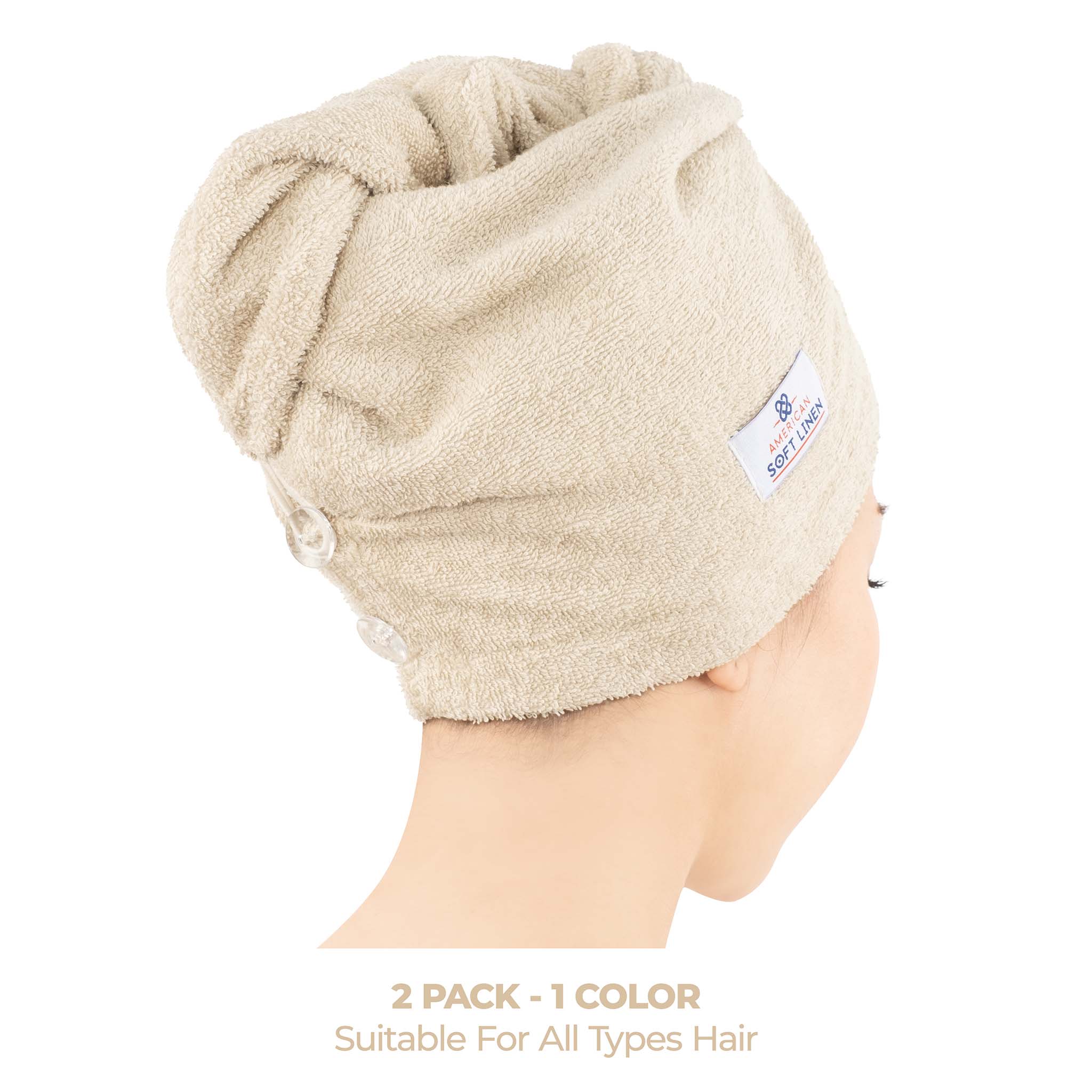American Soft Linen 100% Cotton Hair Drying Towels for Women Sand Taupe-3