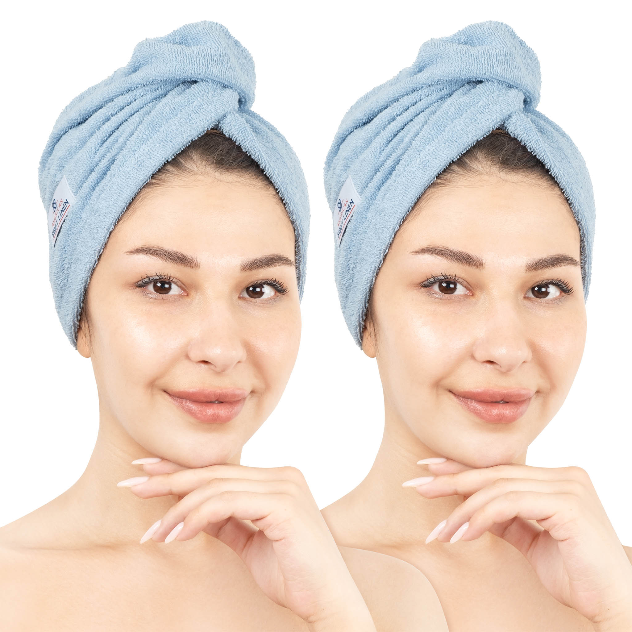American Soft Linen 100% Cotton Hair Drying Towels for Women Sky Blue-1