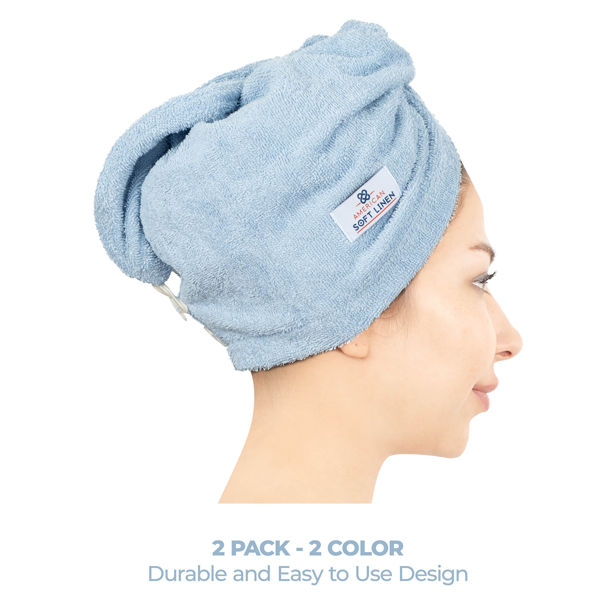 American Soft Linen 100% Cotton Hair Drying Towels for Women Sky Blue-Pink-3