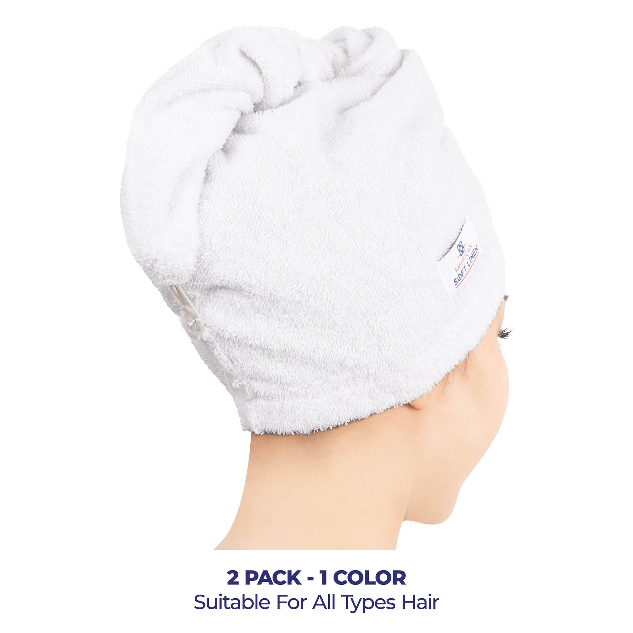 American Soft Linen 100% Cotton Hair Drying Towels for Women White-3