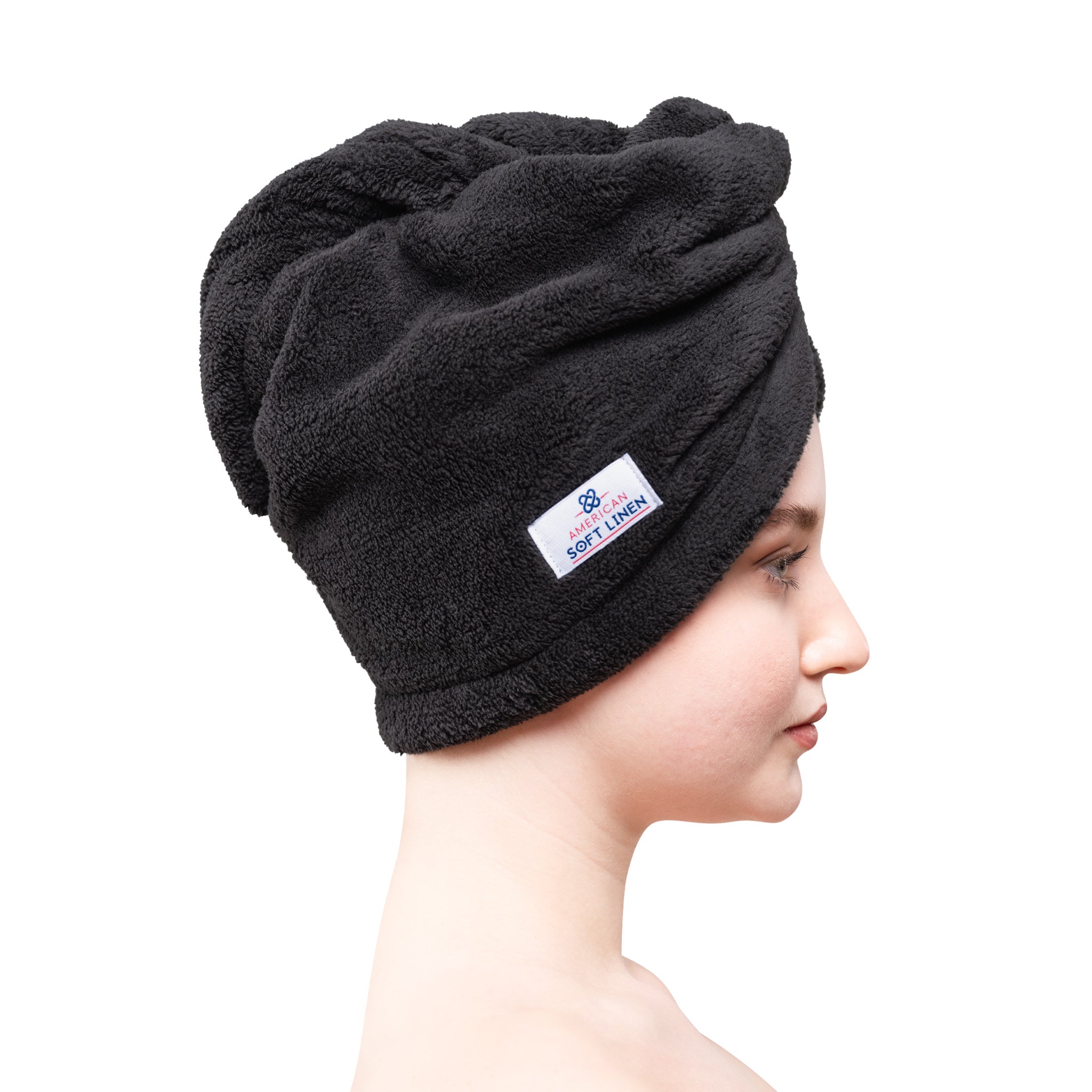 American Soft Linen Extremely Soft Super Absorbent and Fast Drying Hair Towel -2-packed-black-2
