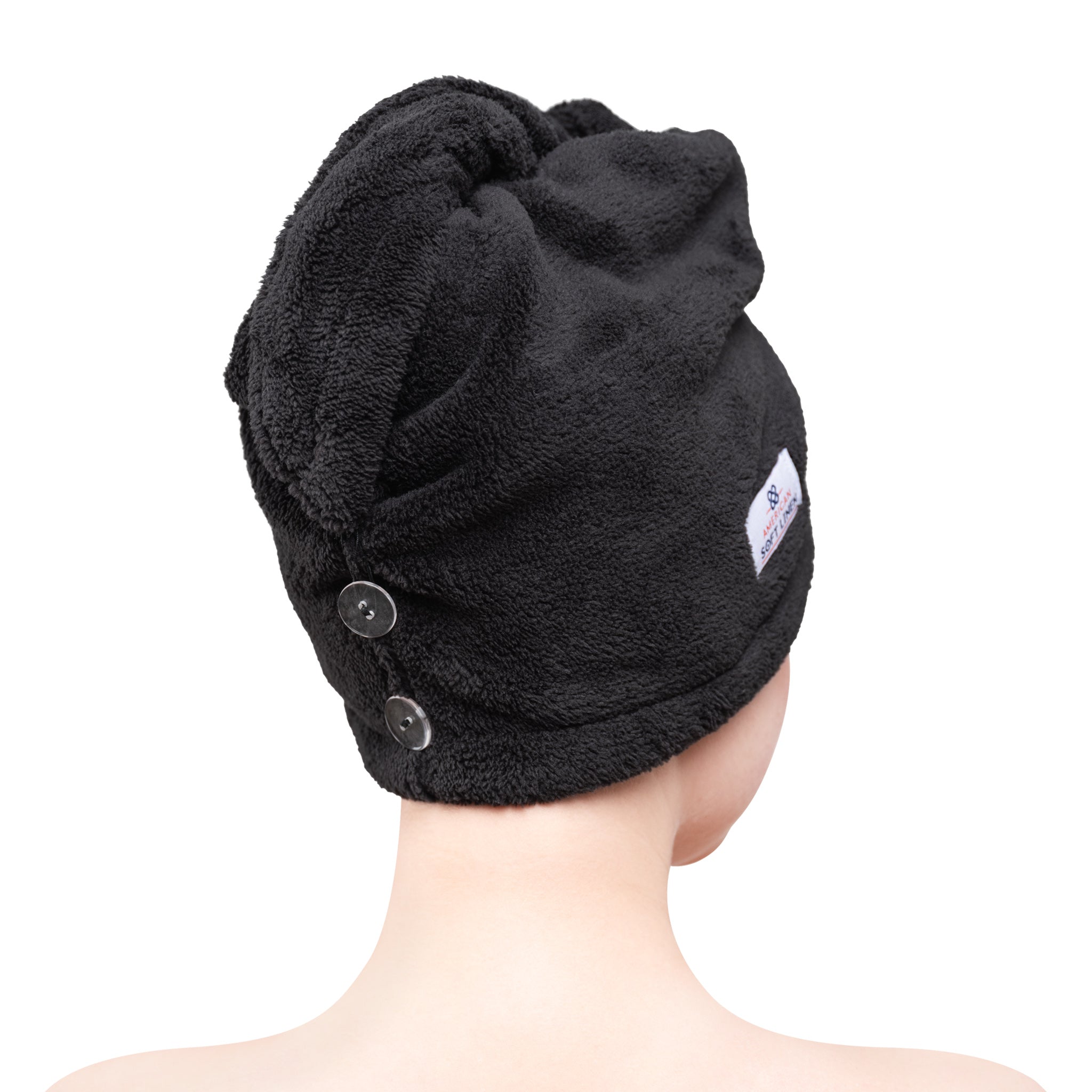 American Soft Linen Extremely Soft Super Absorbent and Fast Drying Hair Towel -2-packed-black-3