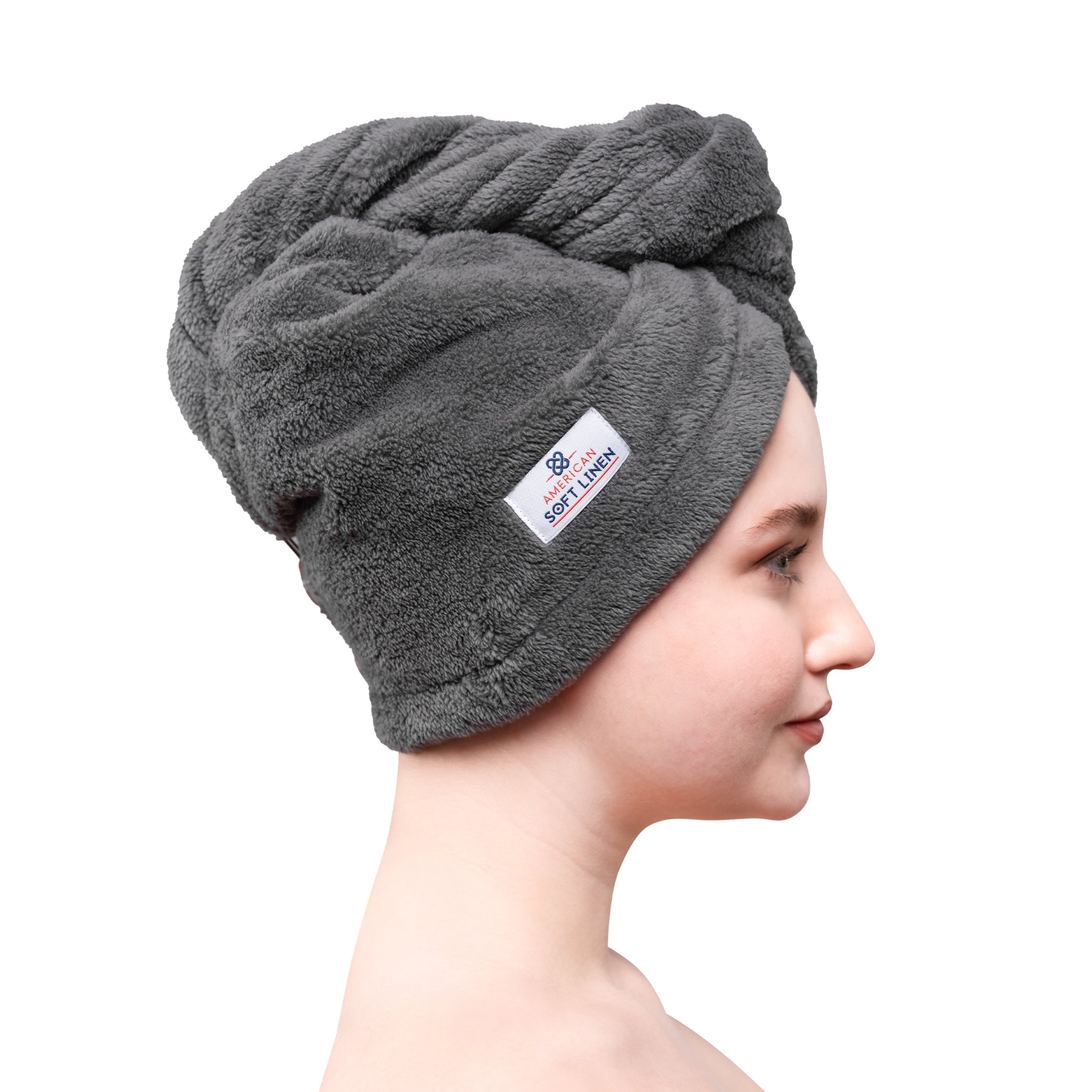 American Soft Linen Extremely Soft Super Absorbent and Fast Drying Hair Towel -2-packed-gray-2