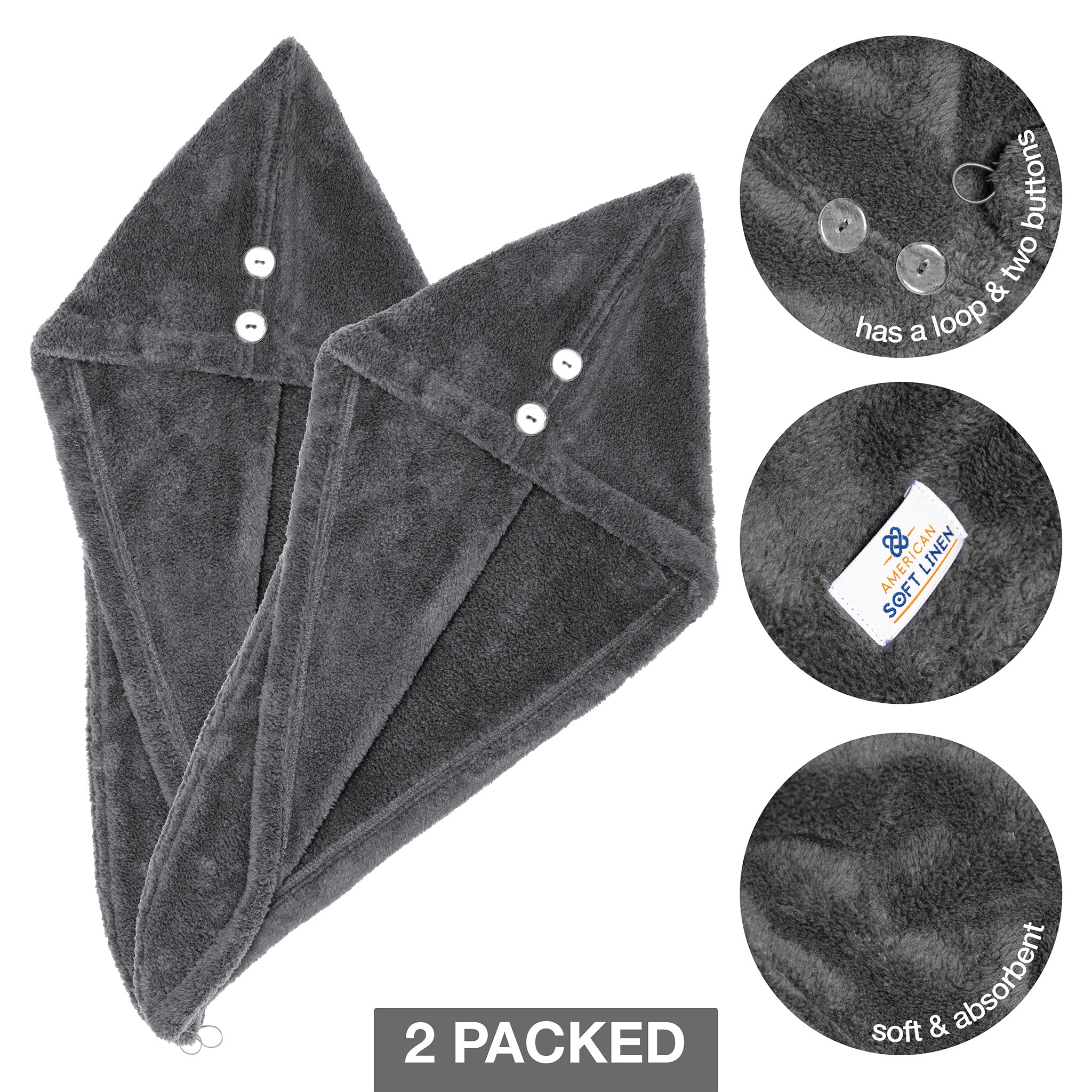 American Soft Linen Extremely Soft Super Absorbent and Fast Drying Hair Towel -2-packed-gray-5