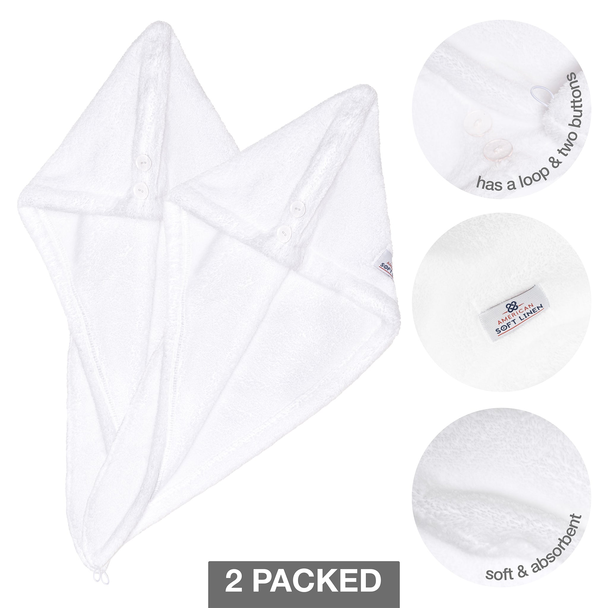American Soft Linen Extremely Soft Super Absorbent and Fast Drying Hair Towel -2-packed-white-5