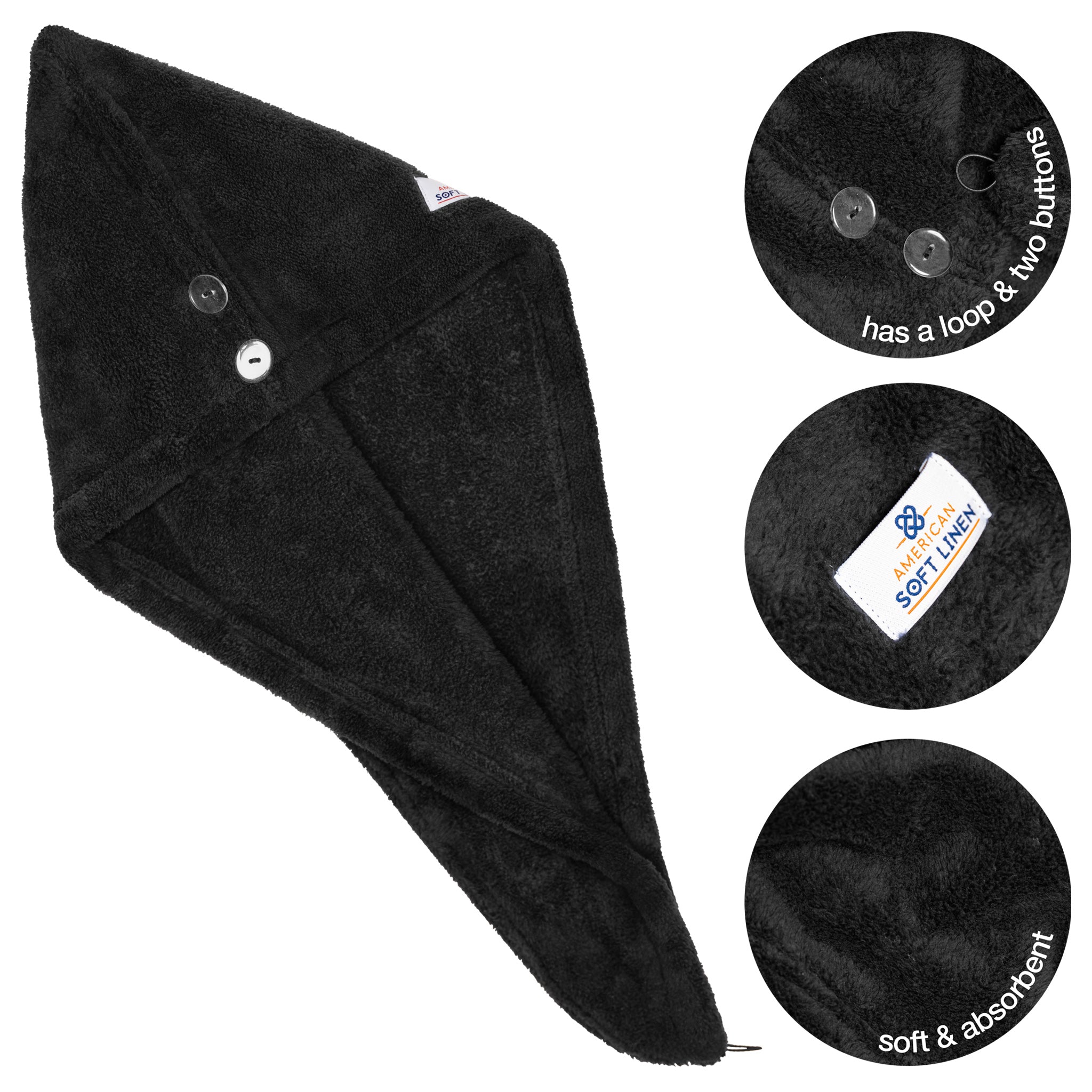 American Soft Linen Extremely Soft Super Absorbent and Fast Drying Hair Towel -black-5