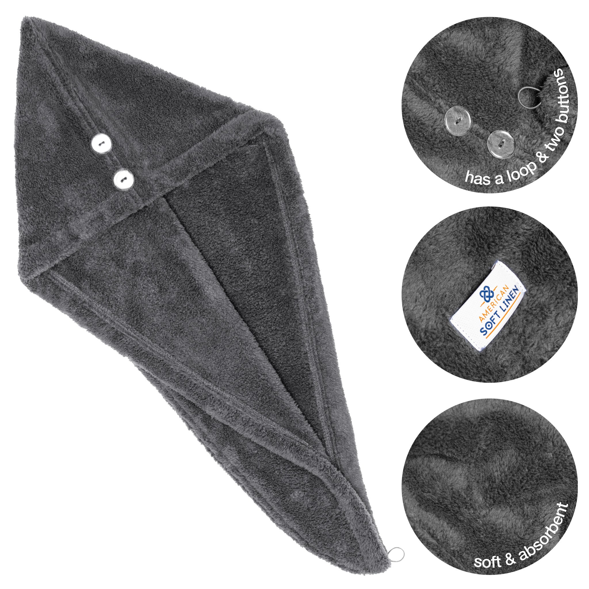 American Soft Linen Extremely Soft Super Absorbent and Fast Drying Hair Towel -gray-5