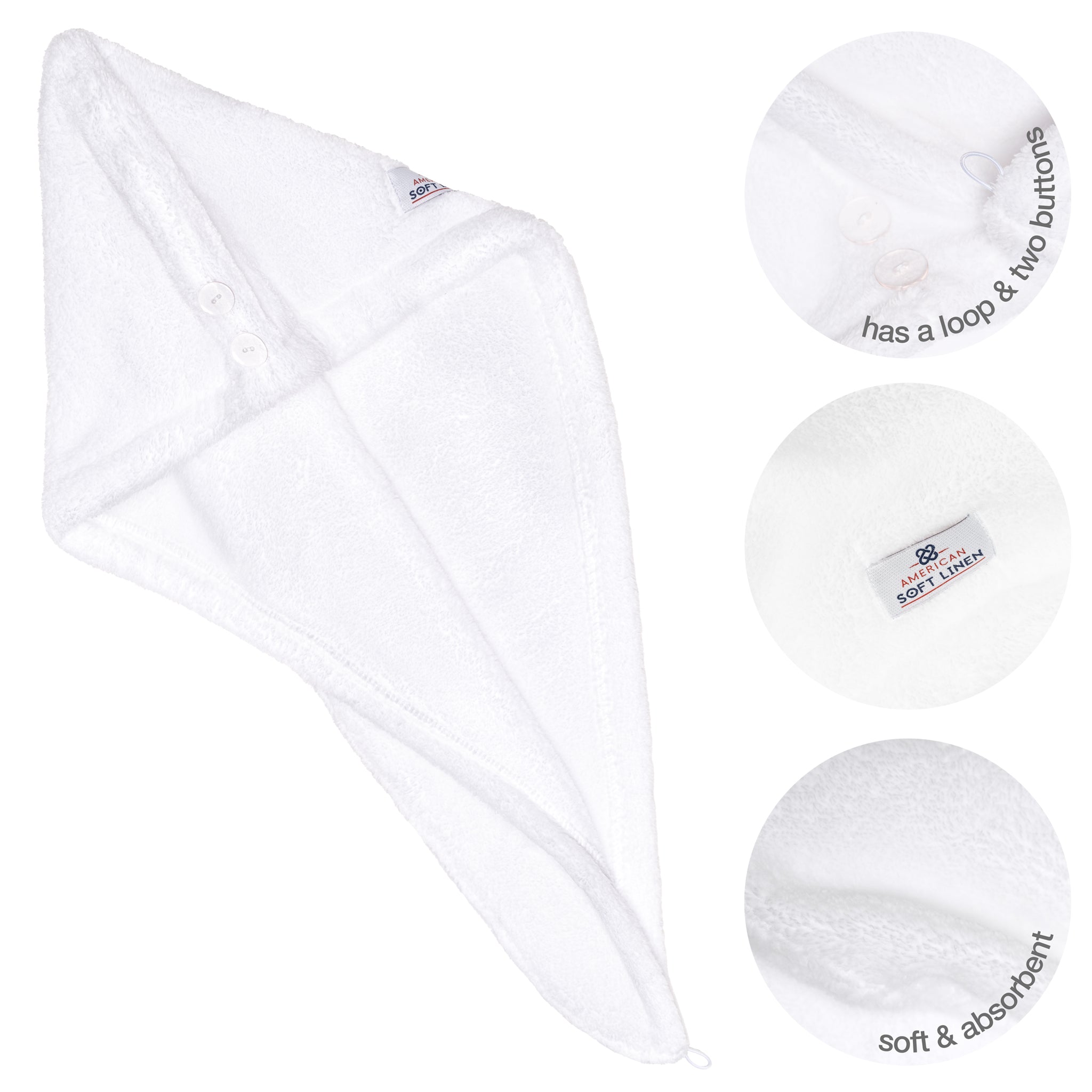 American Soft Linen Extremely Soft Super Absorbent and Fast Drying Hair Towel -white-5