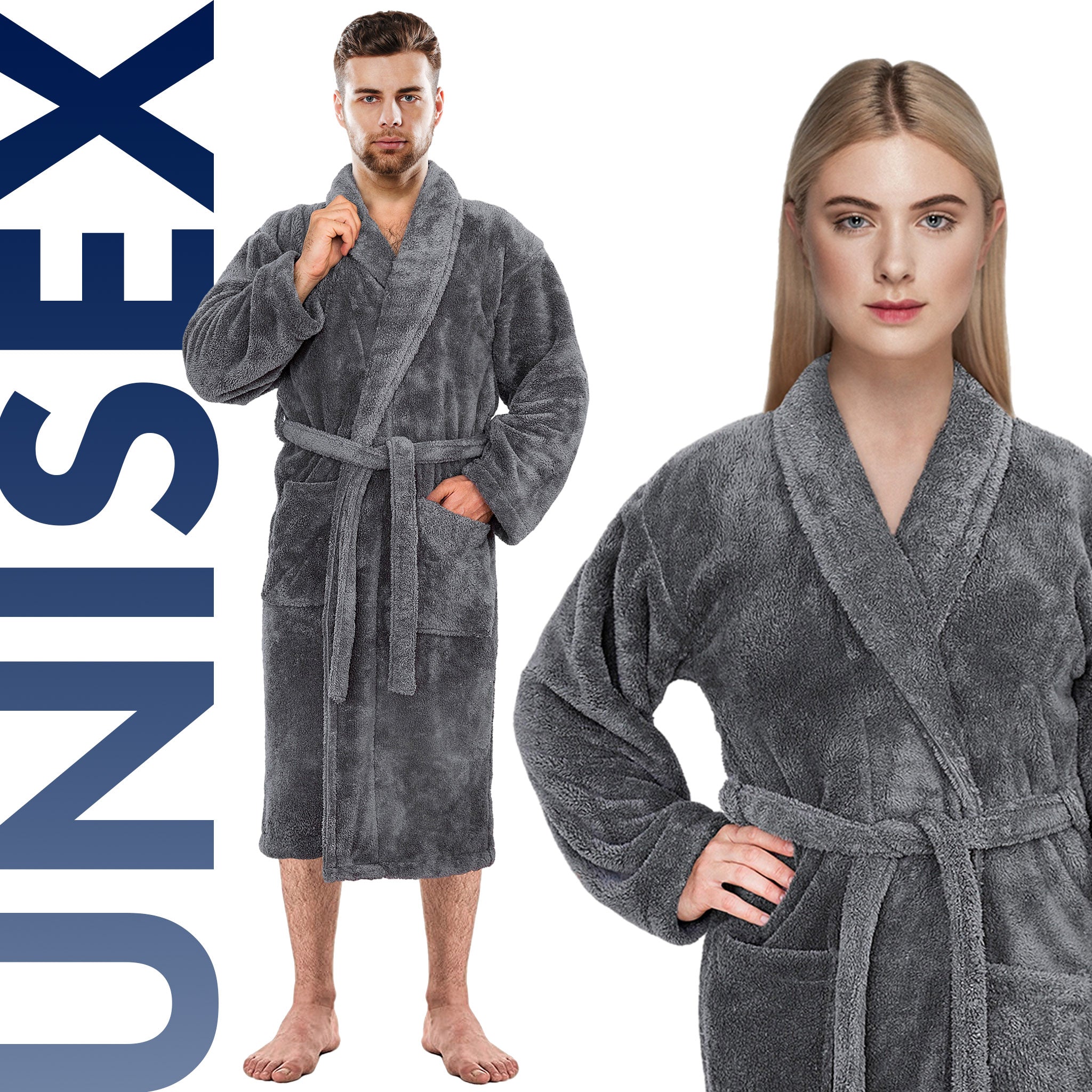 American Soft Linen Super Soft, Absorbent and Fluffy, Unisex Fleece Bathrobe L-XL-gray-6