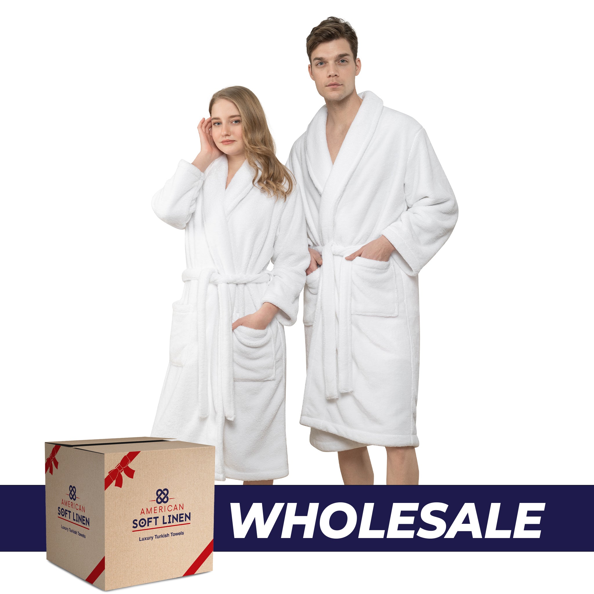 American Soft Linen Super Soft Absorbent and Fluffy Unisex Fleece Bathrobe -12 Set Case Pack -M-L-white-0