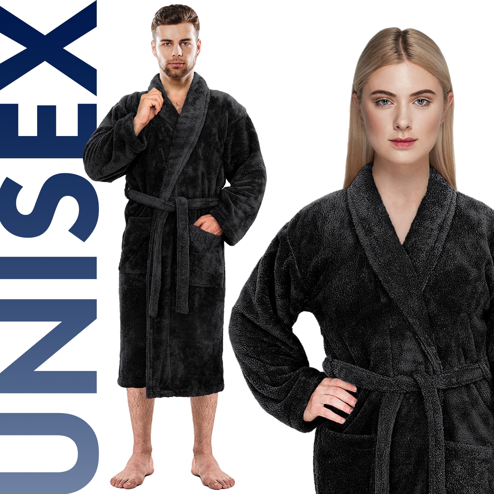 American Soft Linen Super Soft, Absorbent and Fluffy, Unisex Fleece Bathrobe M-L-black-6