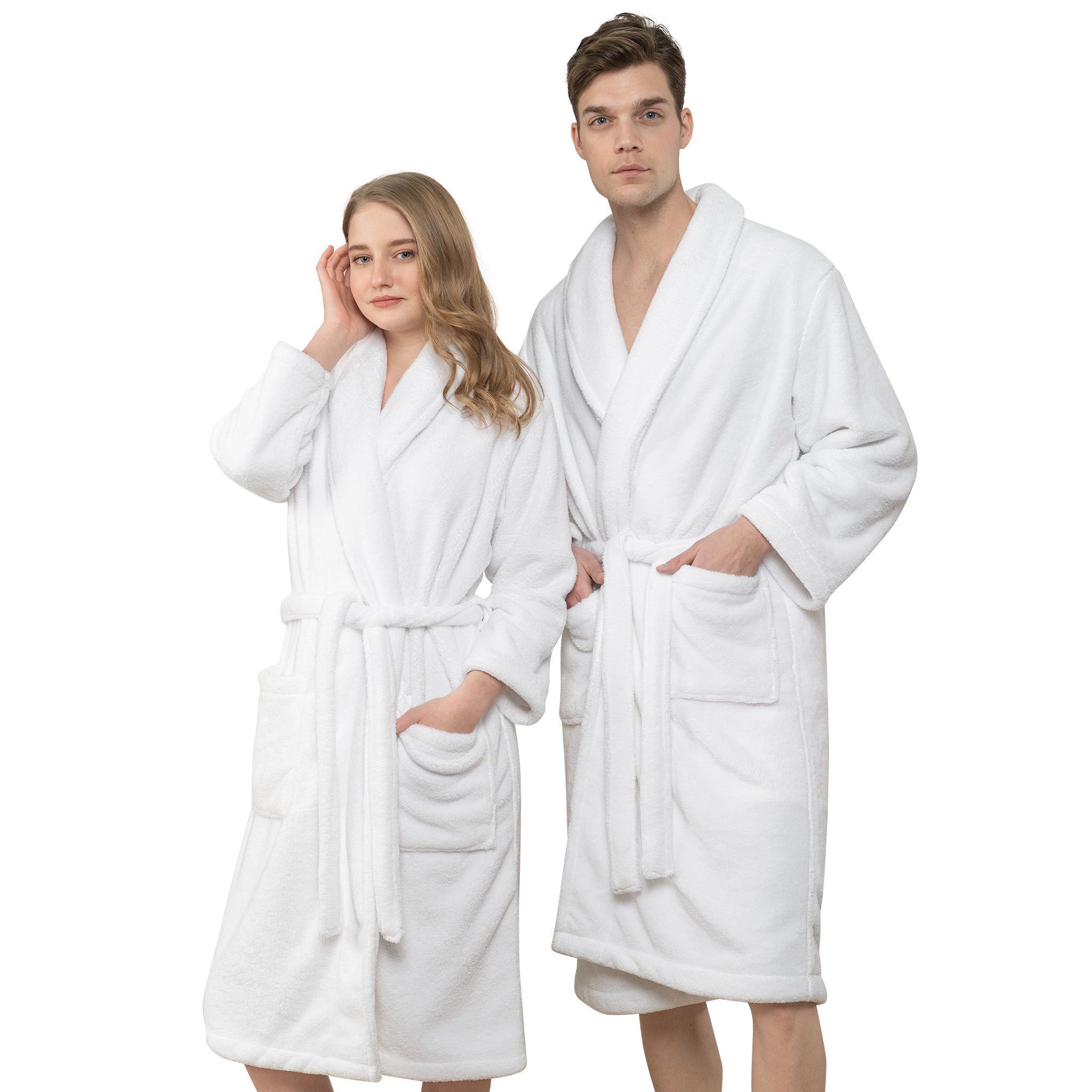 American Soft Linen Super Soft, Absorbent and Fluffy, Unisex Fleece Bathrobe M-L-white-1