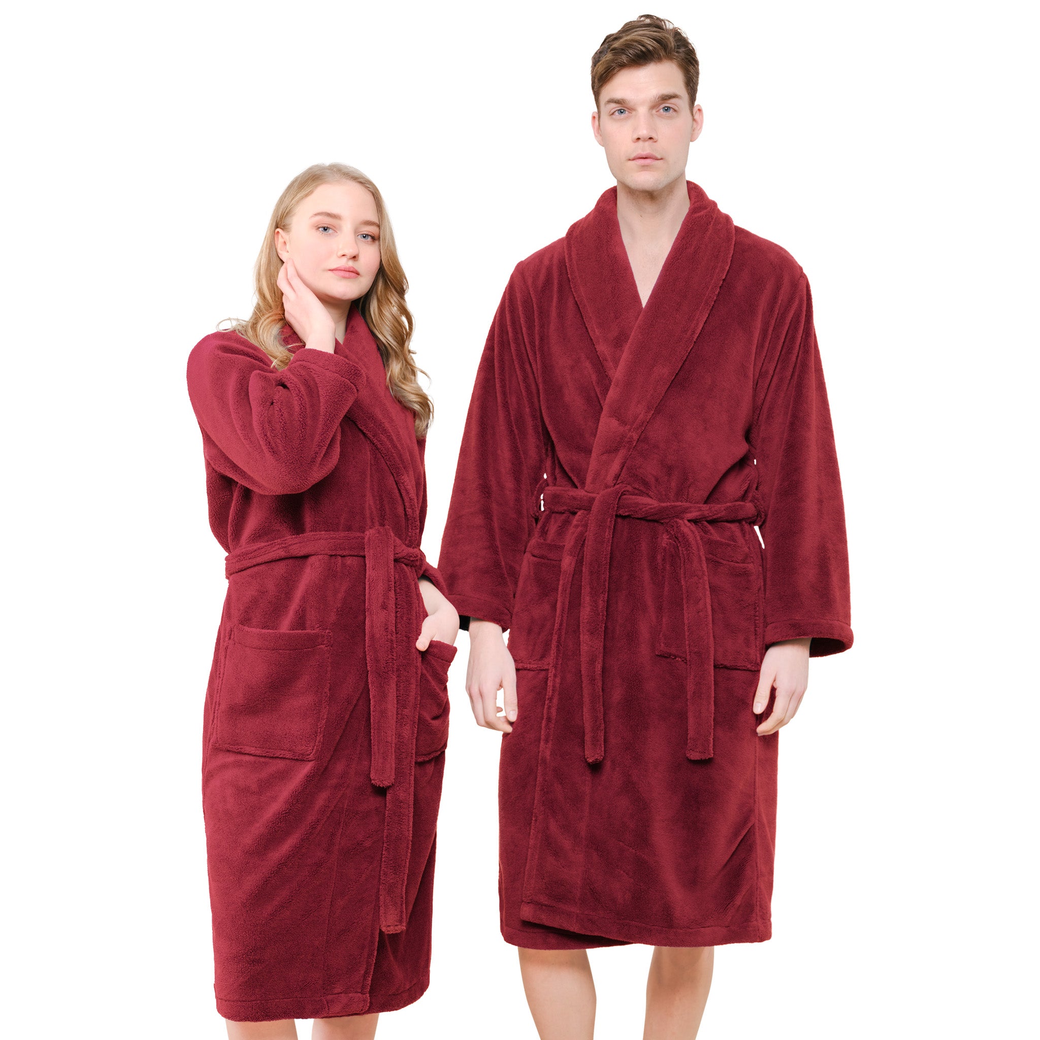 American Soft Linen Super Soft, Absorbent and Fluffy, Unisex Fleece Bathrobe XL-XXL-Bordeaux-red-1