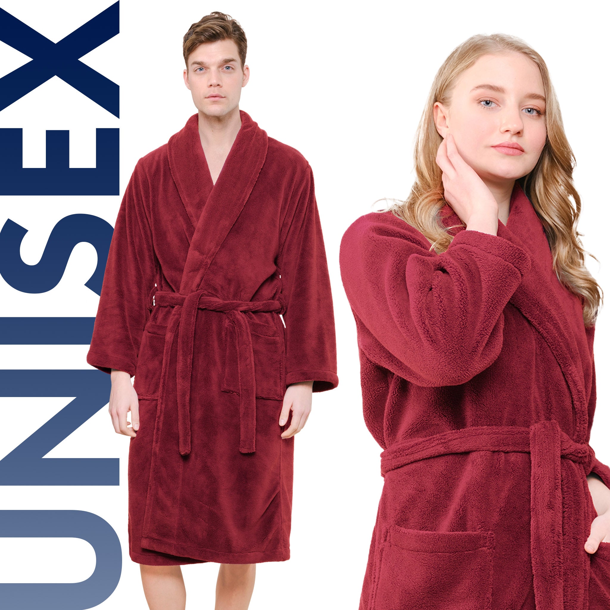 American Soft Linen Super Soft, Absorbent and Fluffy, Unisex Fleece Bathrobe XL-XXL-Bordeaux-red-6