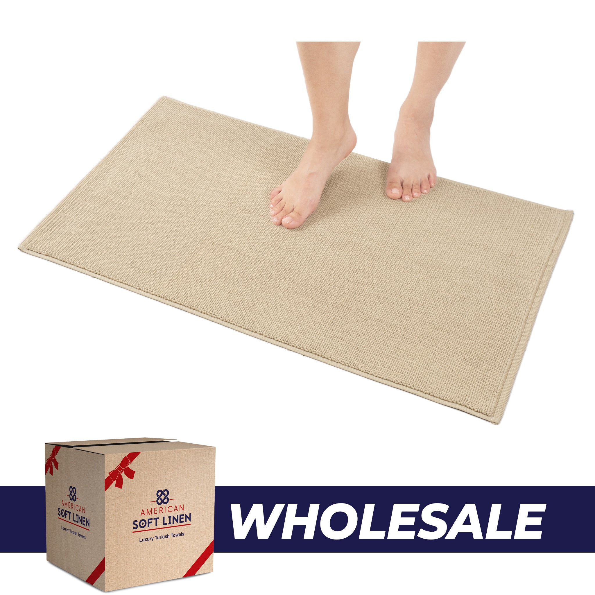 American Soft Linen Non-slip 20x34 100% Cotton Bath Rug Wholesale sand-taupe-0